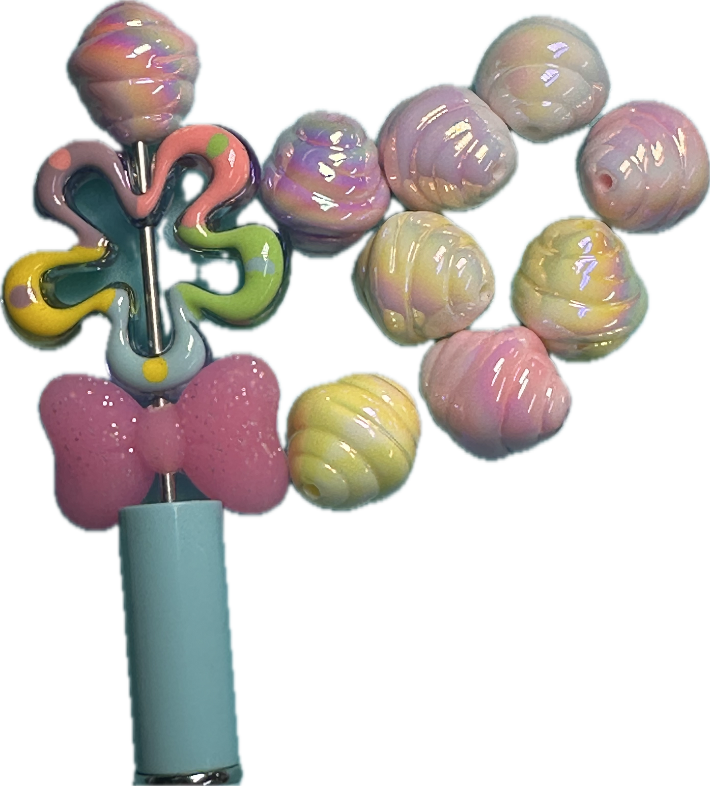 Ten (10) acrylic assorted color sea shell shaped beads included/ sea shell keychain bead/UV bead/16mm