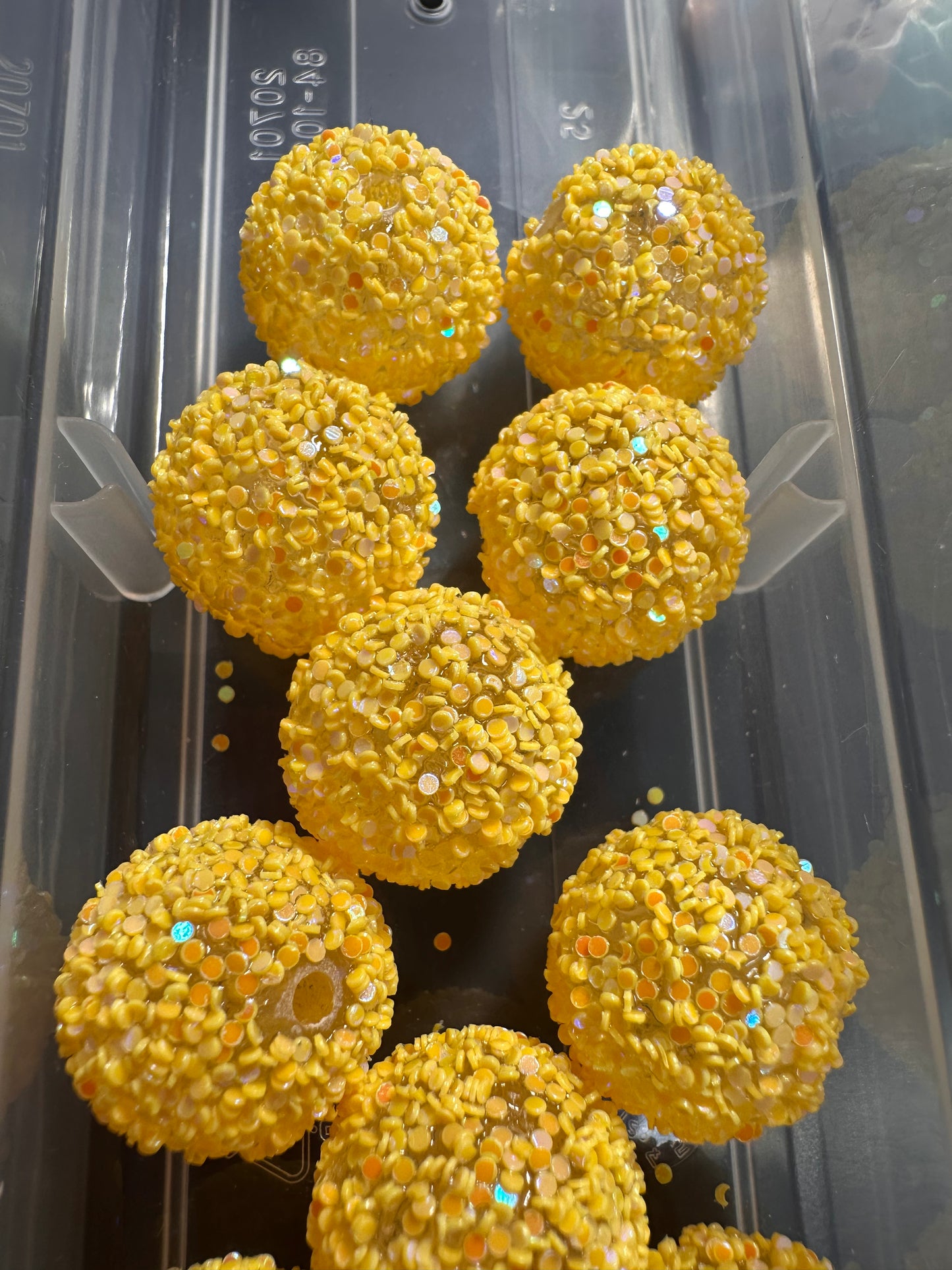 Five (5) yellow sugar glitter beads/ fancy jewelry Bead/ beadable pen beads/ sugar glitter bead/ DIY/ 20mm