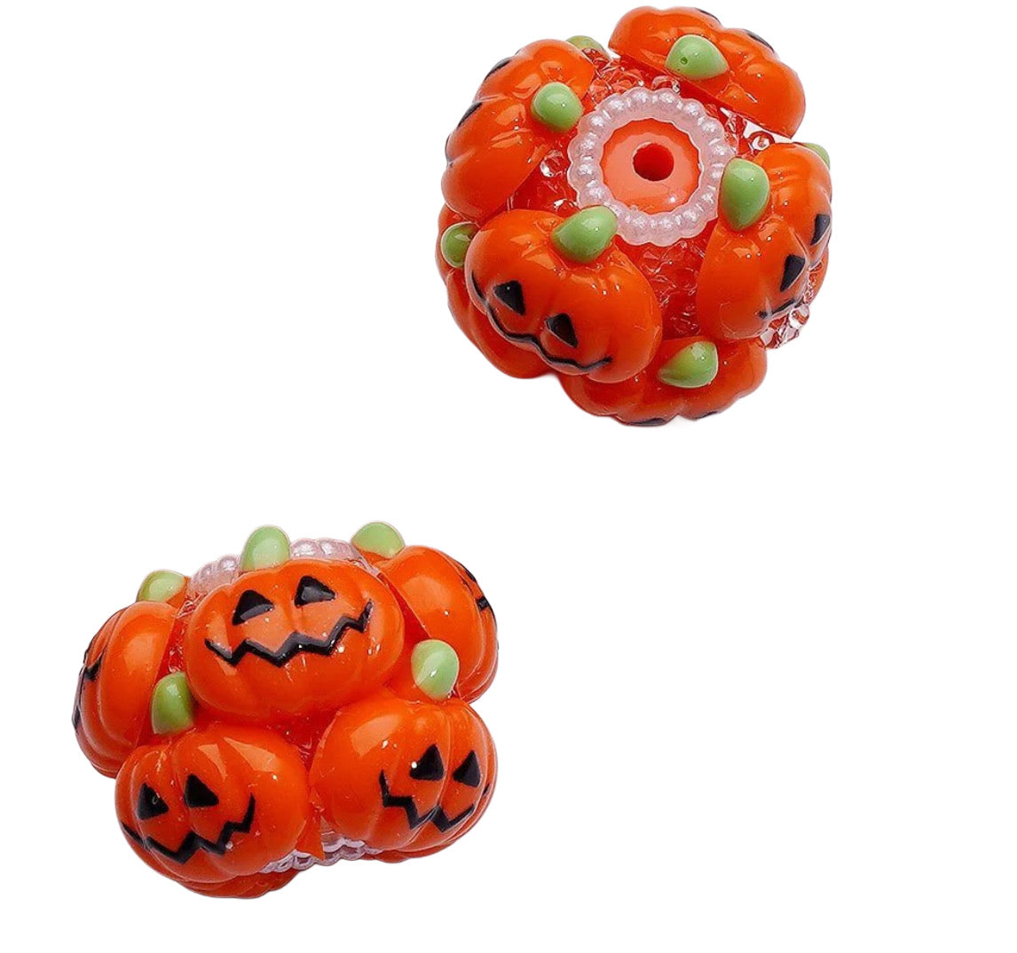 Fancy handmade pumpkin Halloween beads/fancy Beads/ beadable pen/ keychain bead/ /22mm x 18mm approx/ pumpkin