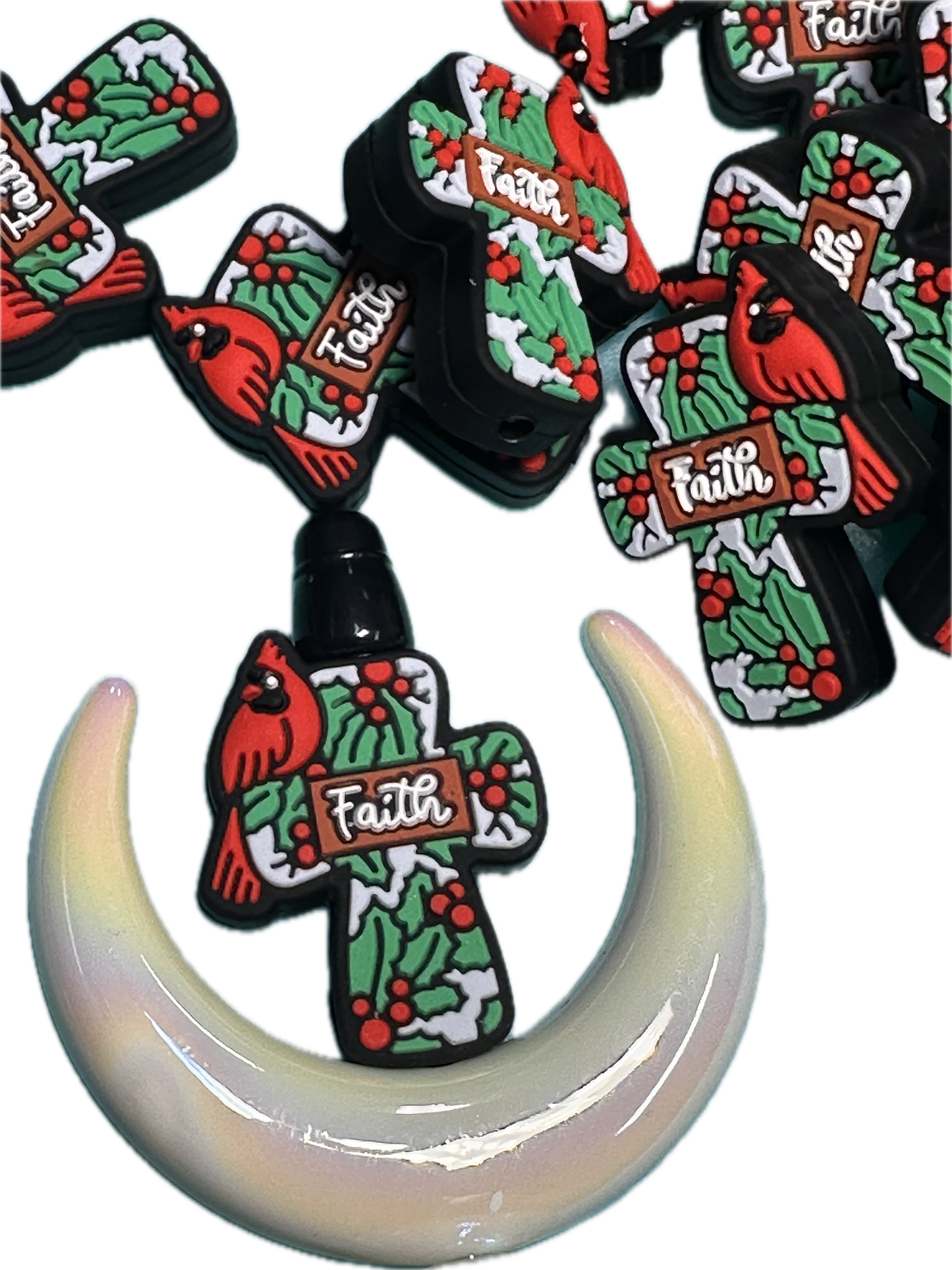 Remembrance/ red bird/ cardinal/ Focal Bead/ beadable pen/ Silicone bead/ keychain bead/Cross/ Faith/ Religious/ God