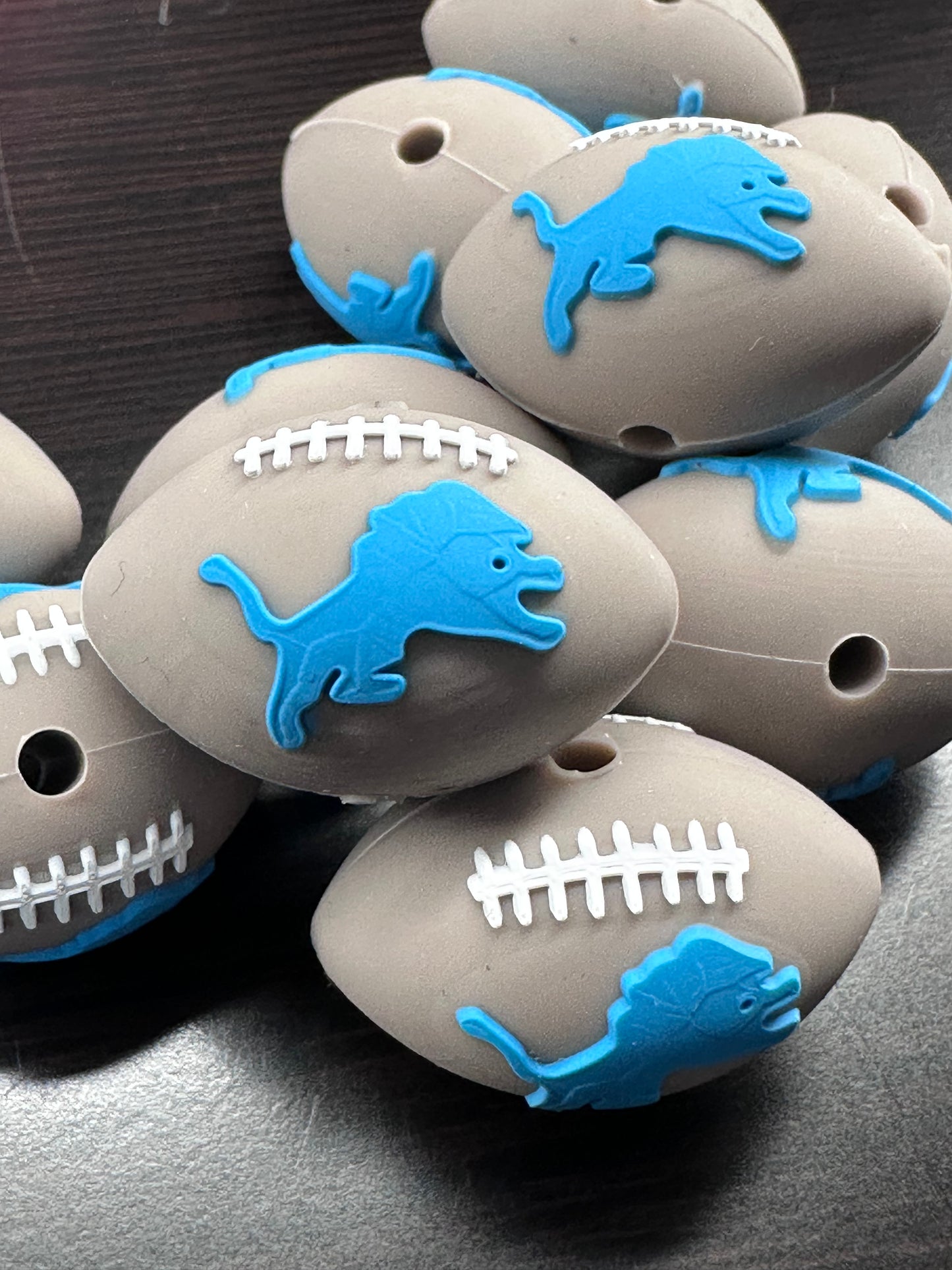 3D Detroit Lions football shaped focal bead/ football/ silicone bead for DIY /blue lion
