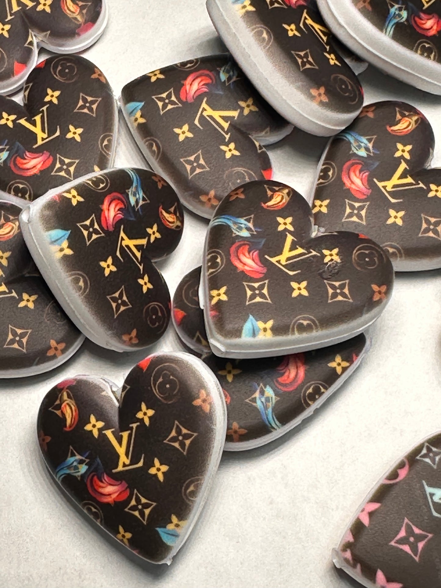 Heart shaped silicone focal bead with designs/ pen beading/ keychain bead/ DIY/ fancy bead #9