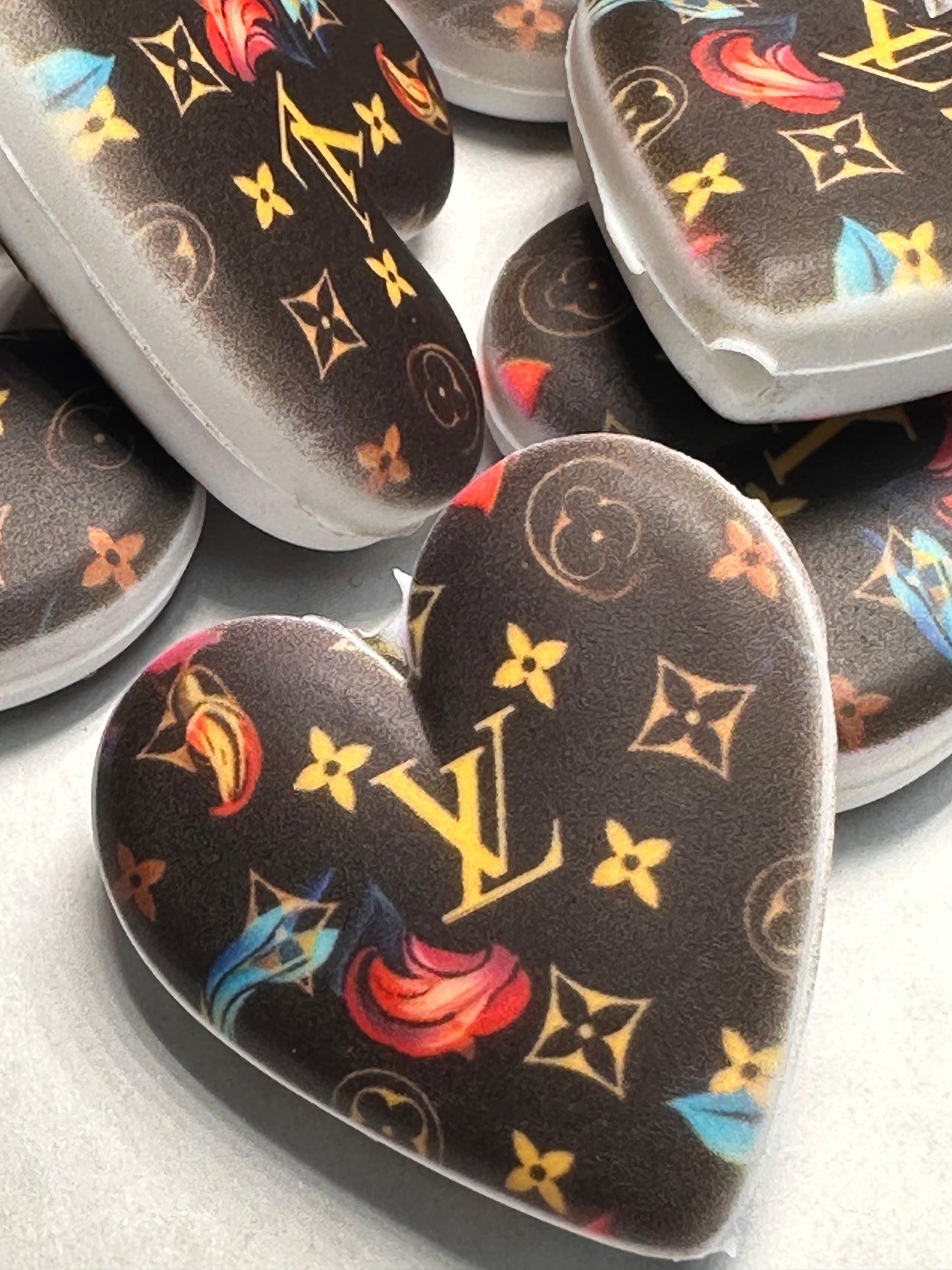 Heart shaped silicone focal bead with designs/ pen beading/ keychain bead/ DIY/ fancy bead #9
