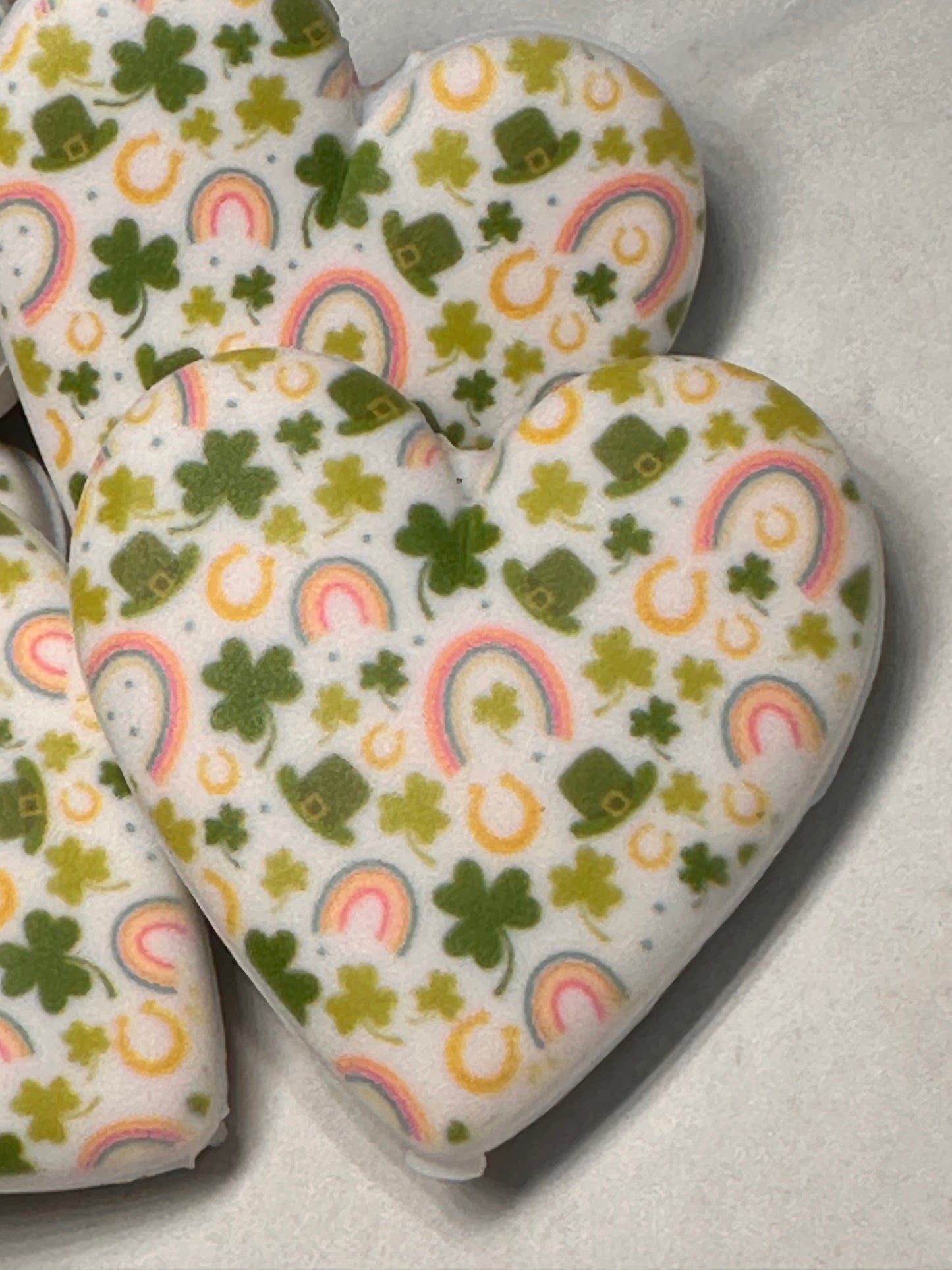 Shamrocks Rainbows Heart shaped silicone focal bead with designs/ pen beading/ keychain bead/ DIY/