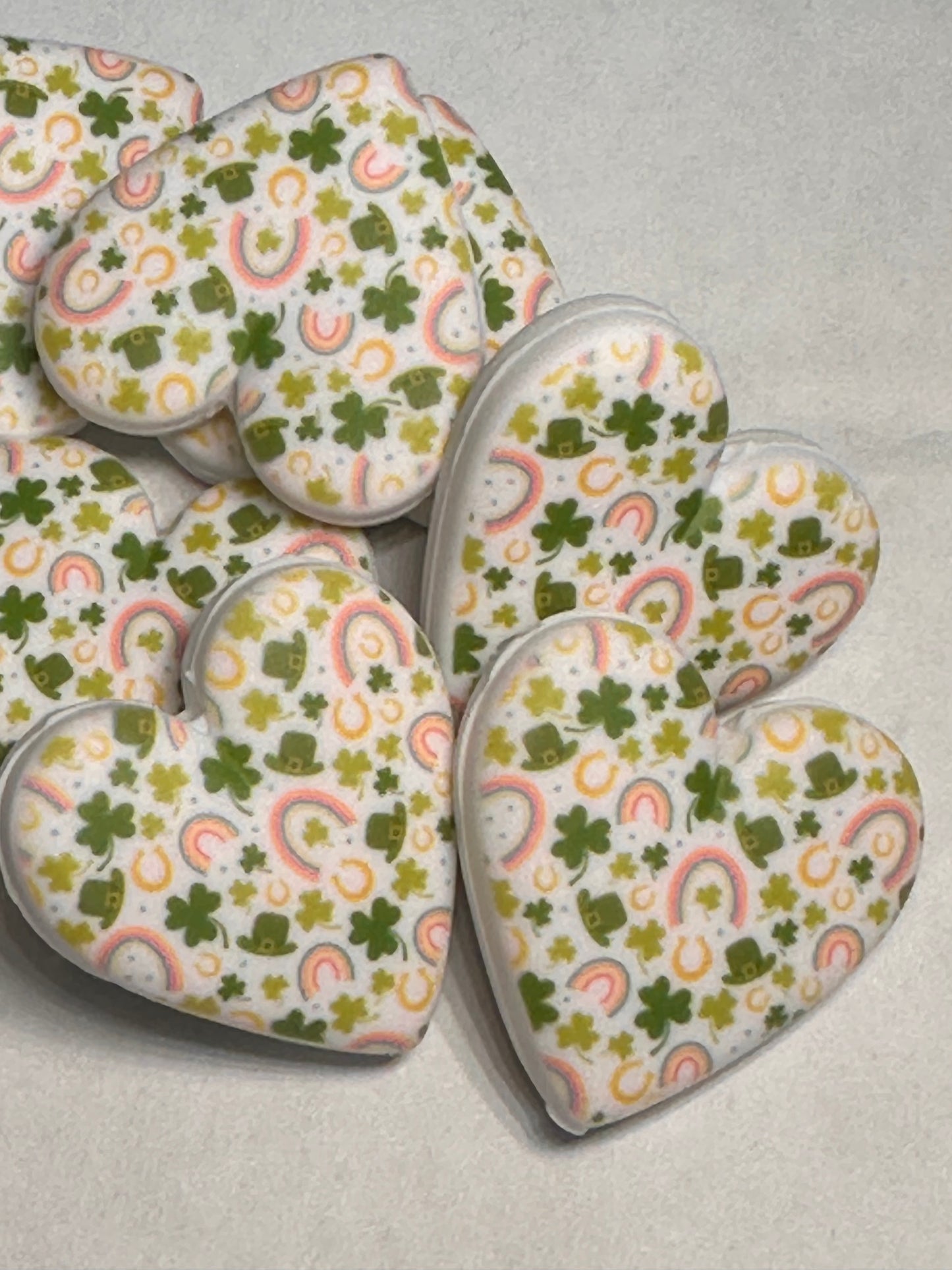 Shamrocks Rainbows Heart shaped silicone focal bead with designs/ pen beading/ keychain bead/ DIY/