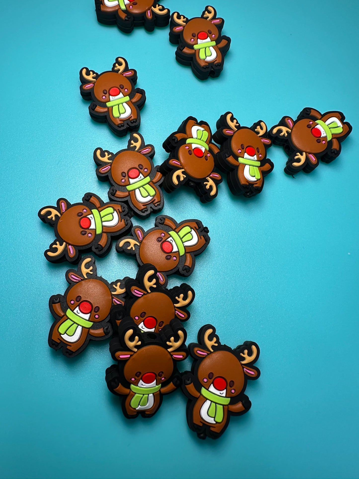 Reindeer Christmas/ Holiday/ Focal Bead/ beadable pen/ Silicone bead/ keychain bead/ Christmas/ red nose reindeer