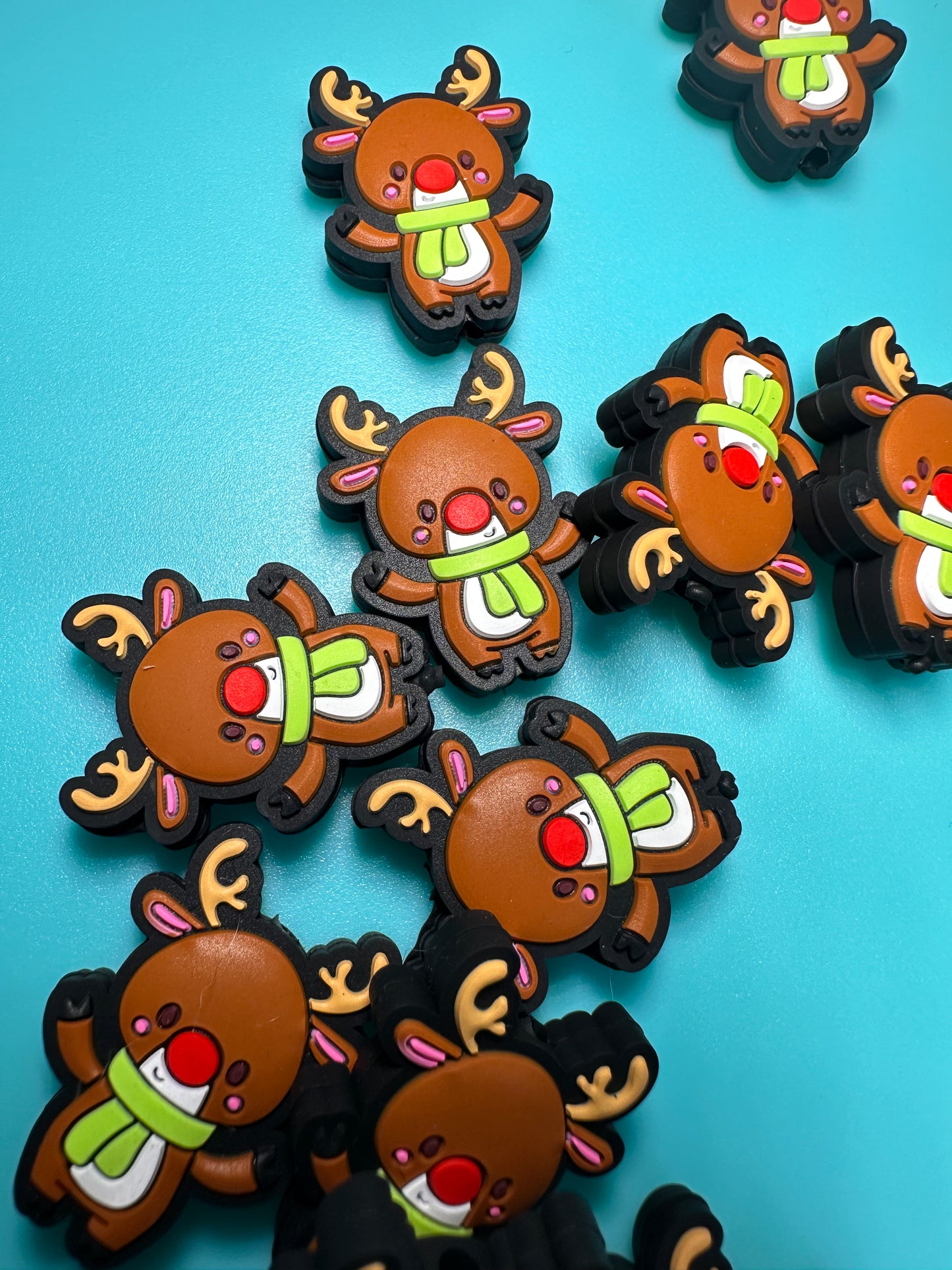 Reindeer Christmas/ Holiday/ Focal Bead/ beadable pen/ Silicone bead/ keychain bead/ Christmas/ red nose reindeer