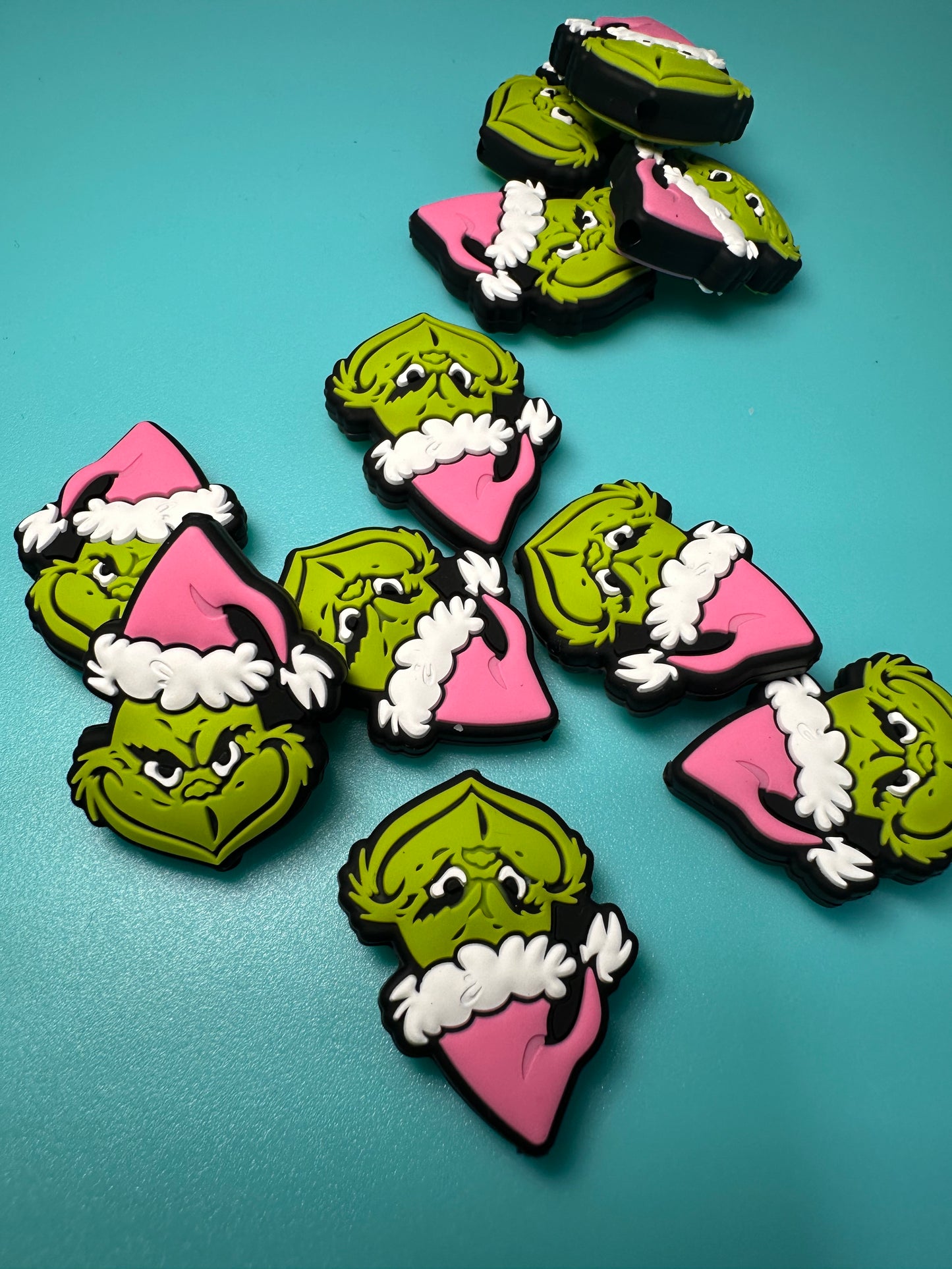 Christmas/ Focal Bead/ beadable pen/ Silicone bead/ keychain bead/green guy/pink hat
