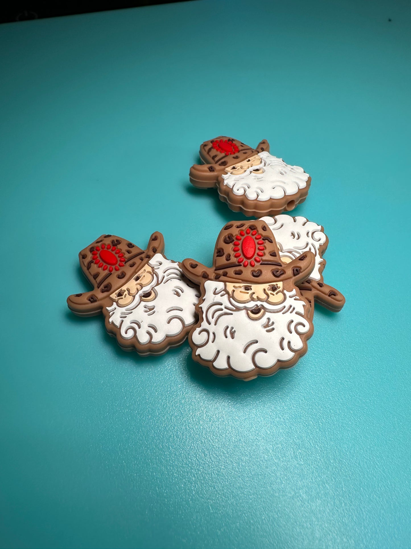 Western country Santa Christmas/ St Nick / Focal Bead/ beadable pen/ Silicone  bead/ keychain bead/