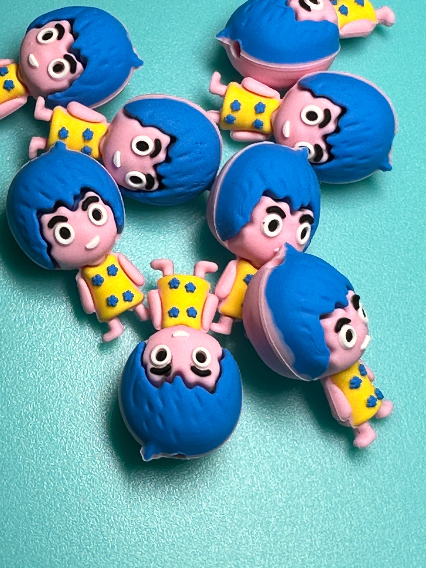 3D silicone focal bead/blue hair girl / IO