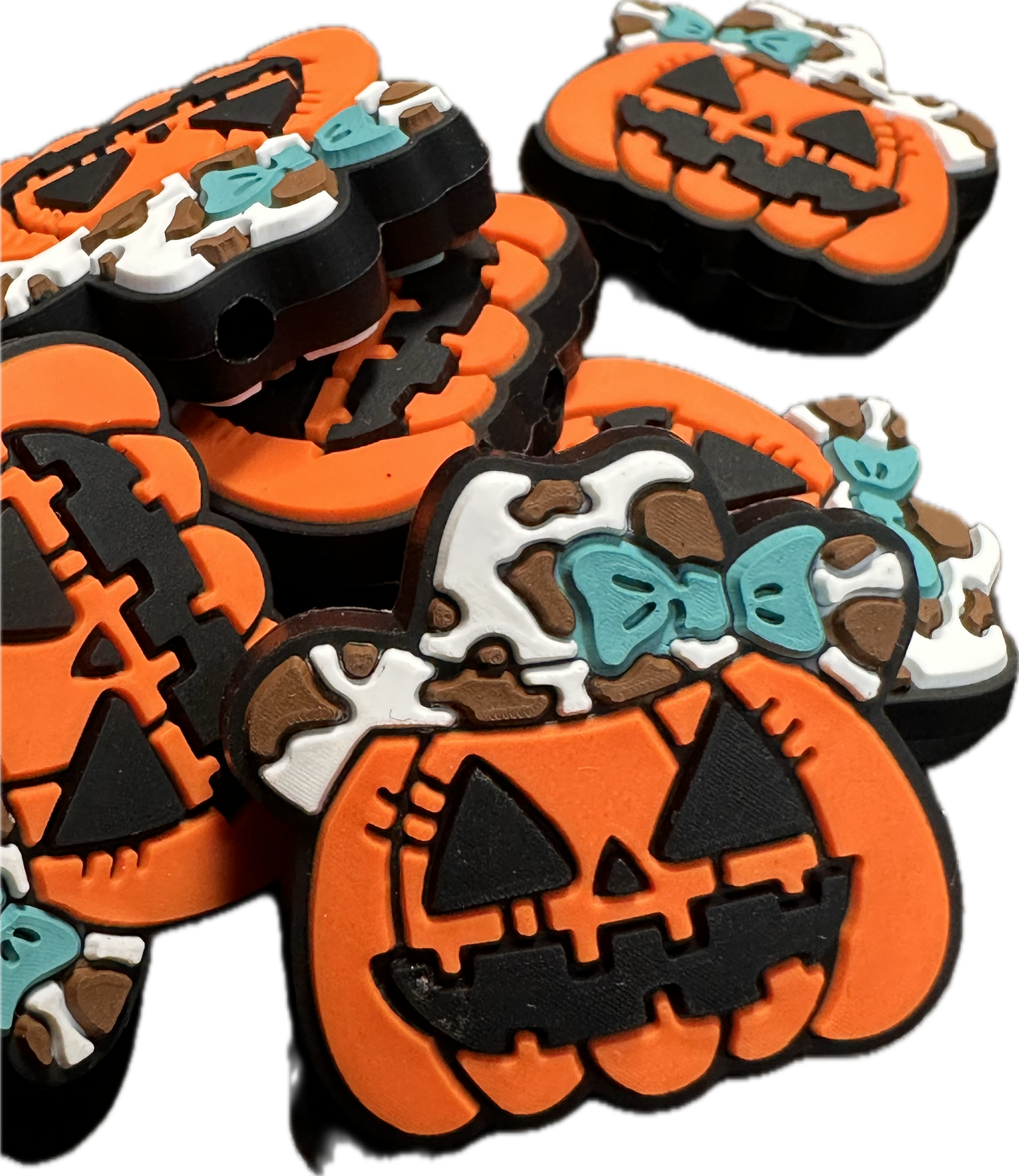 Pumpkin with cowboy hat and bow /Silicone Focal Bead/ cow spots/ jack-o’-lantern/ Halloween/ style #2
