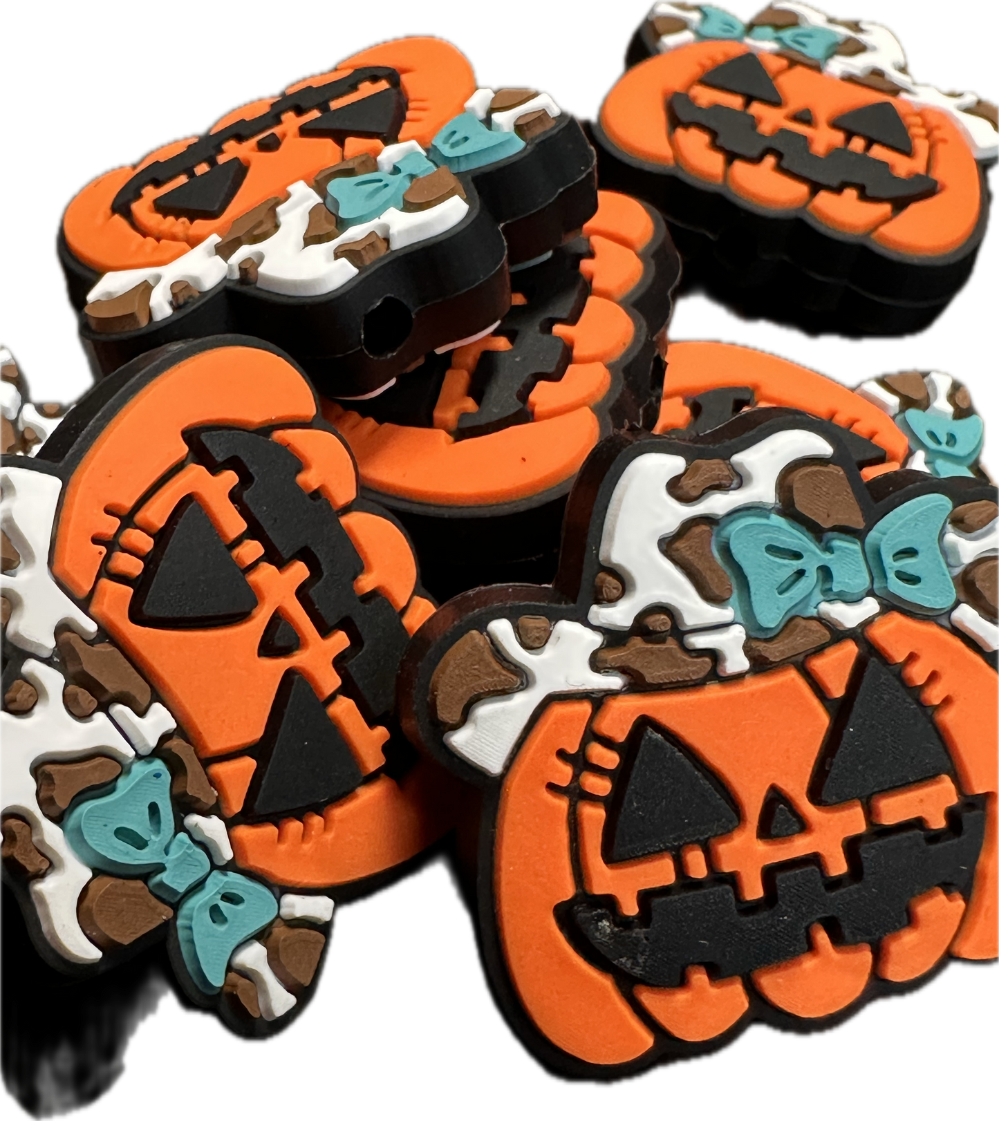 Pumpkin with cowboy hat and bow /Silicone Focal Bead/ cow spots/ jack-o’-lantern/ Halloween/ style #2