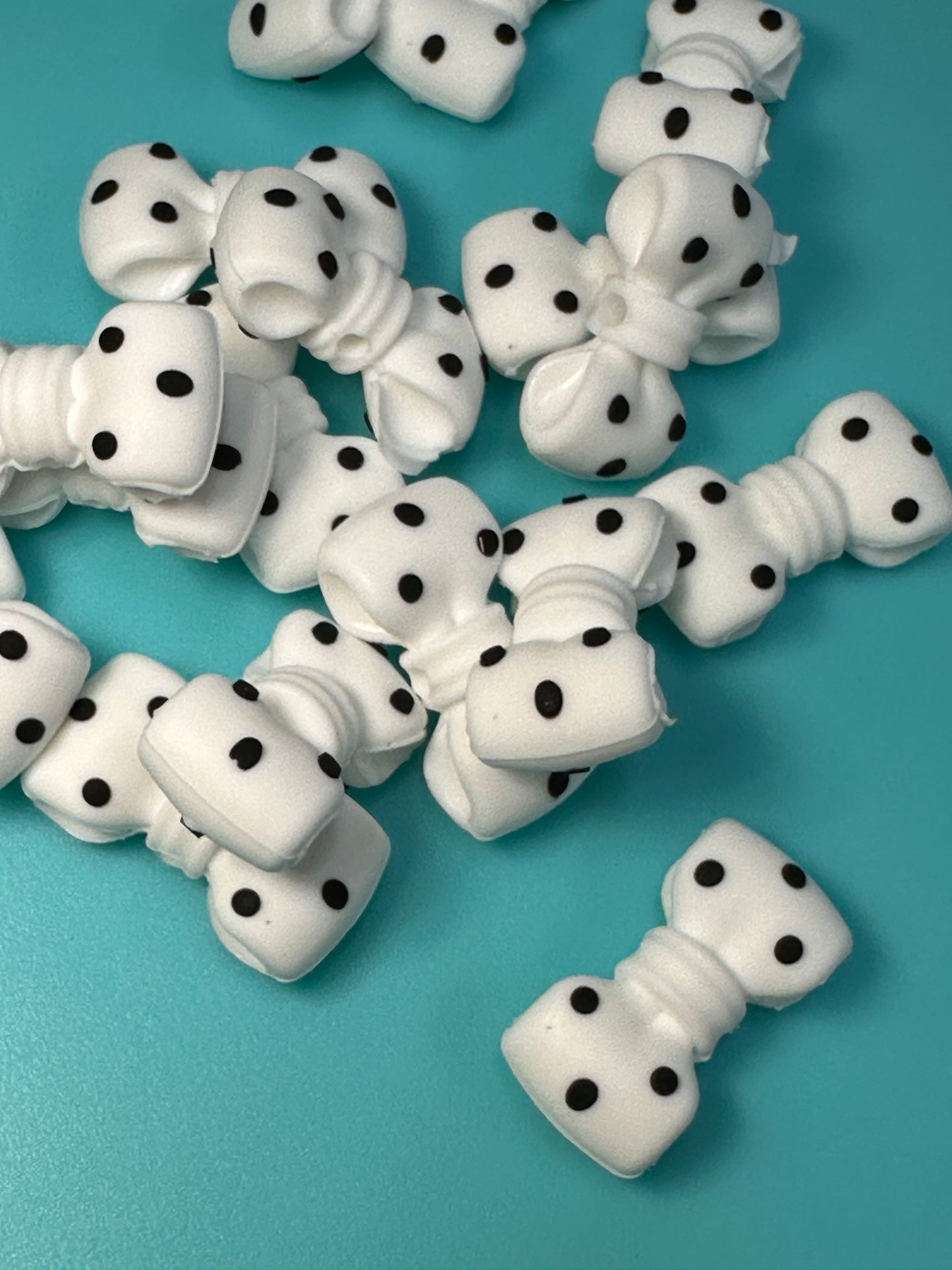 3D white with black polka dot bow silicone focal bead/