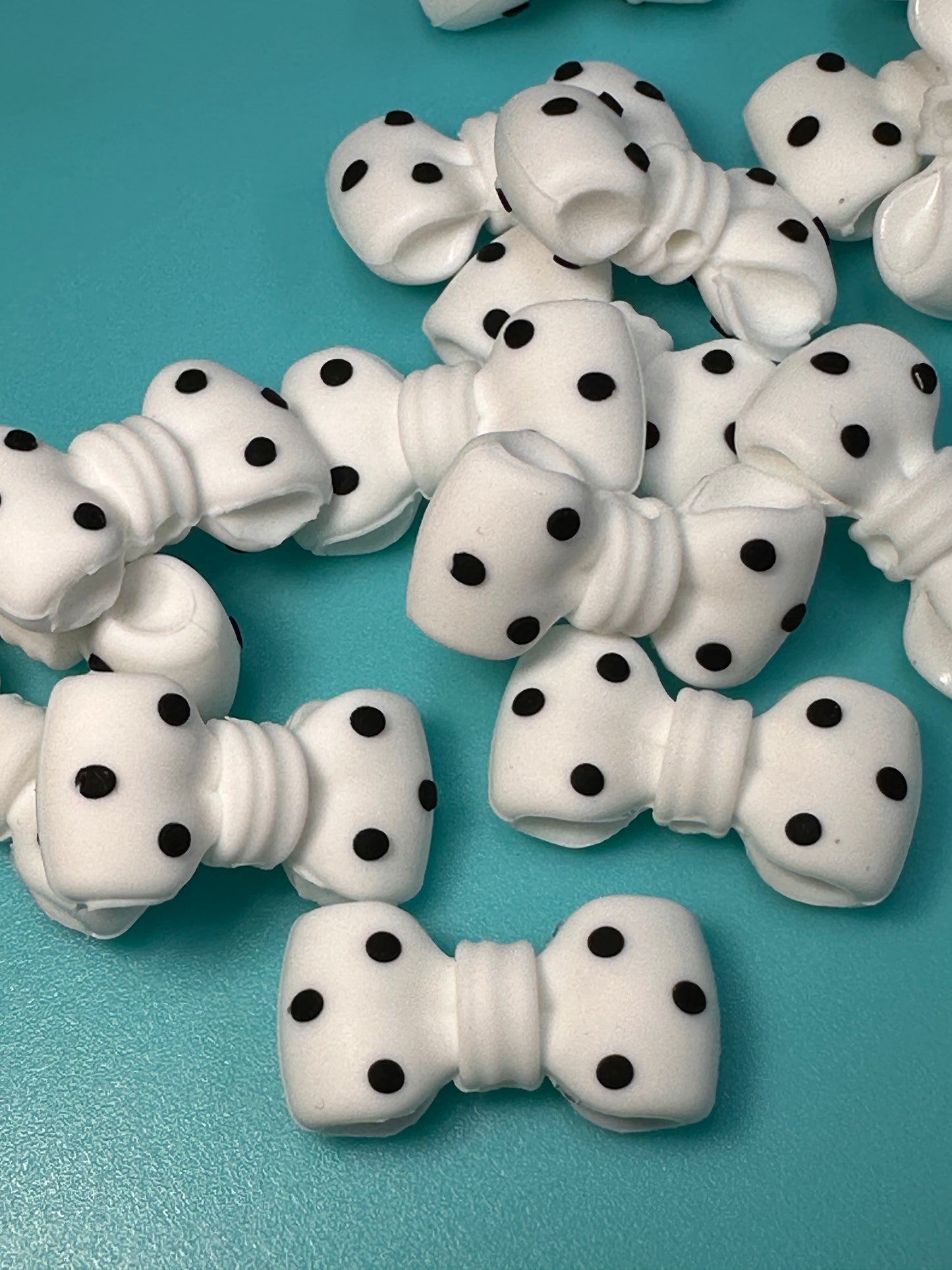 3D white with black polka dot bow silicone focal bead/