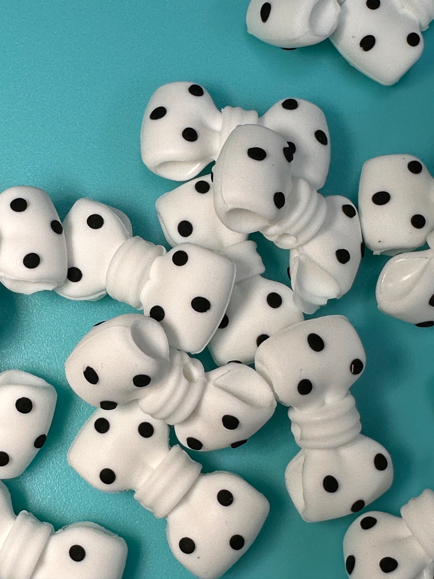 3D white with black polka dot bow silicone focal bead/