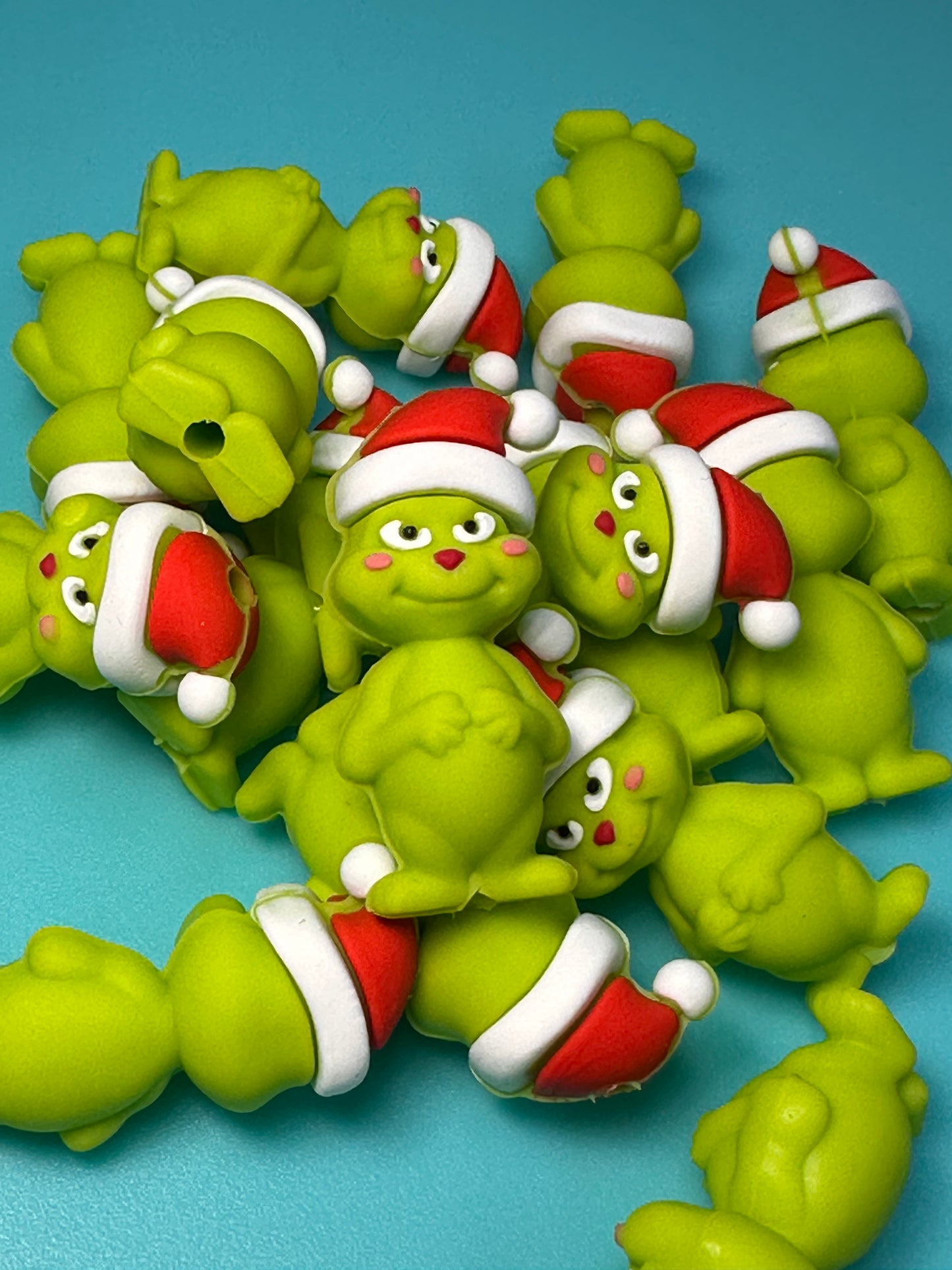 3D Christmas green guy/silicone focal bead/ Santa hat / green baby