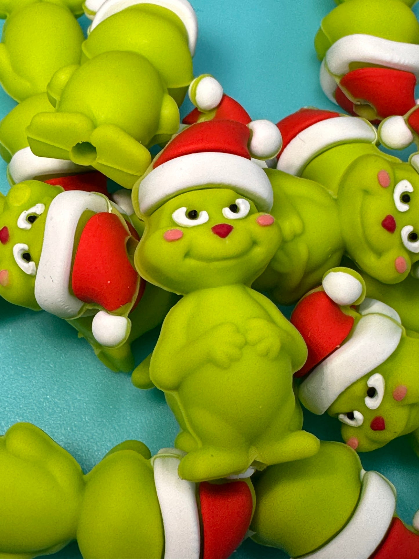 3D Christmas green guy/silicone focal bead/ Santa hat / green baby