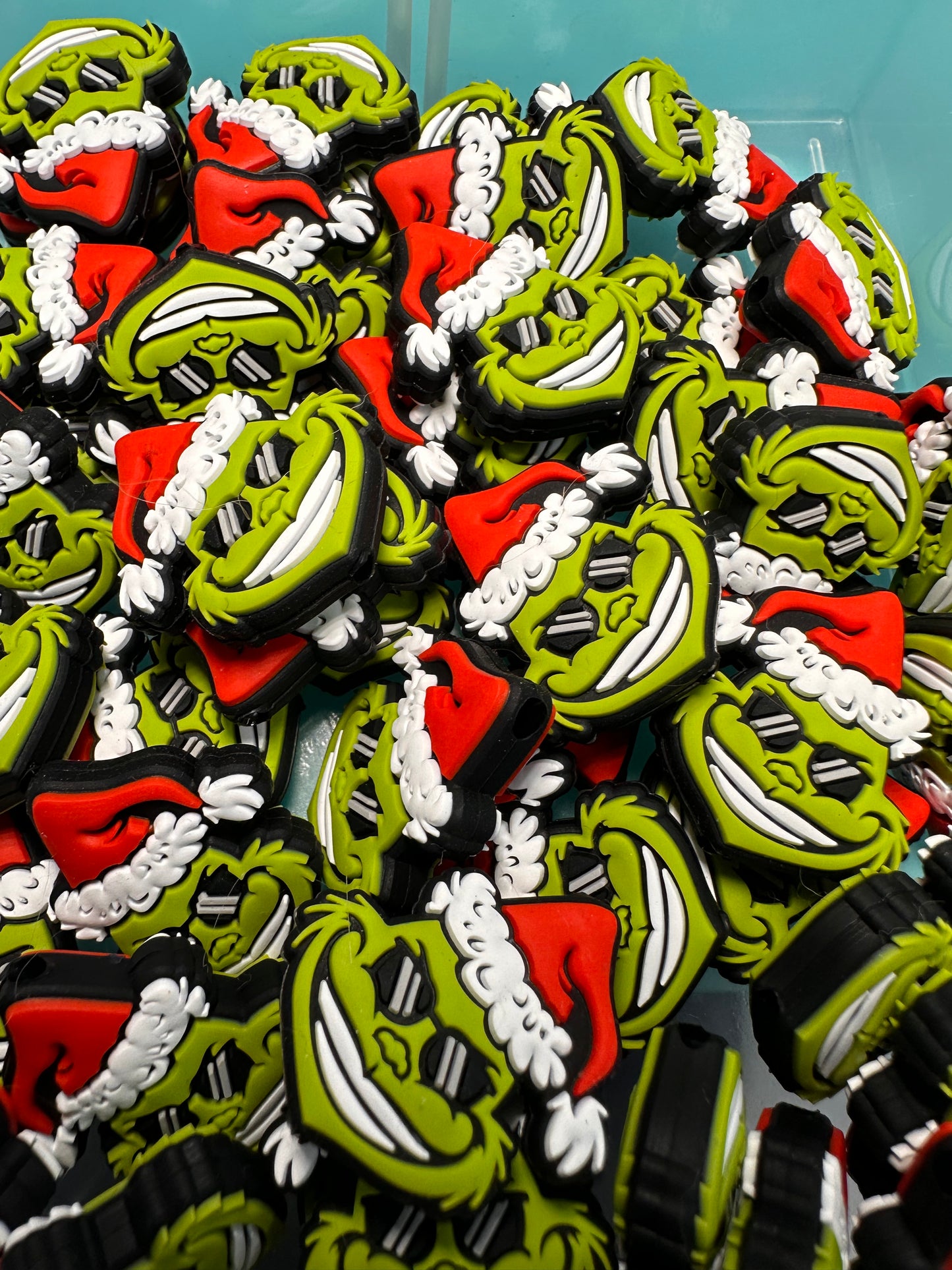 Christmas/ Focal Bead/ beadable pen/ Silicone bead/ keychain bead/green guy/santa hat/ sunglasses #2