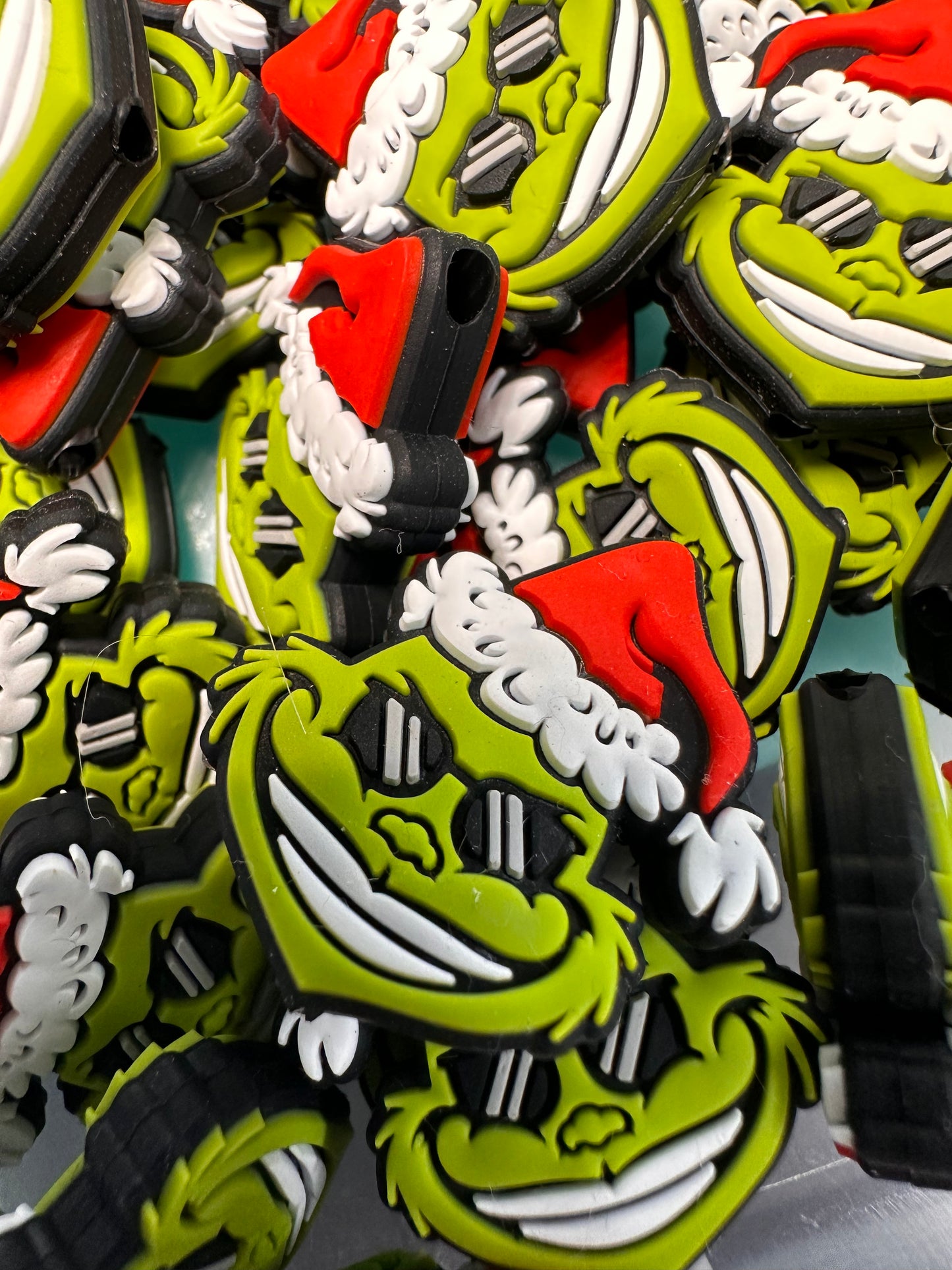Christmas/ Focal Bead/ beadable pen/ Silicone bead/ keychain bead/green guy/santa hat/ sunglasses #2