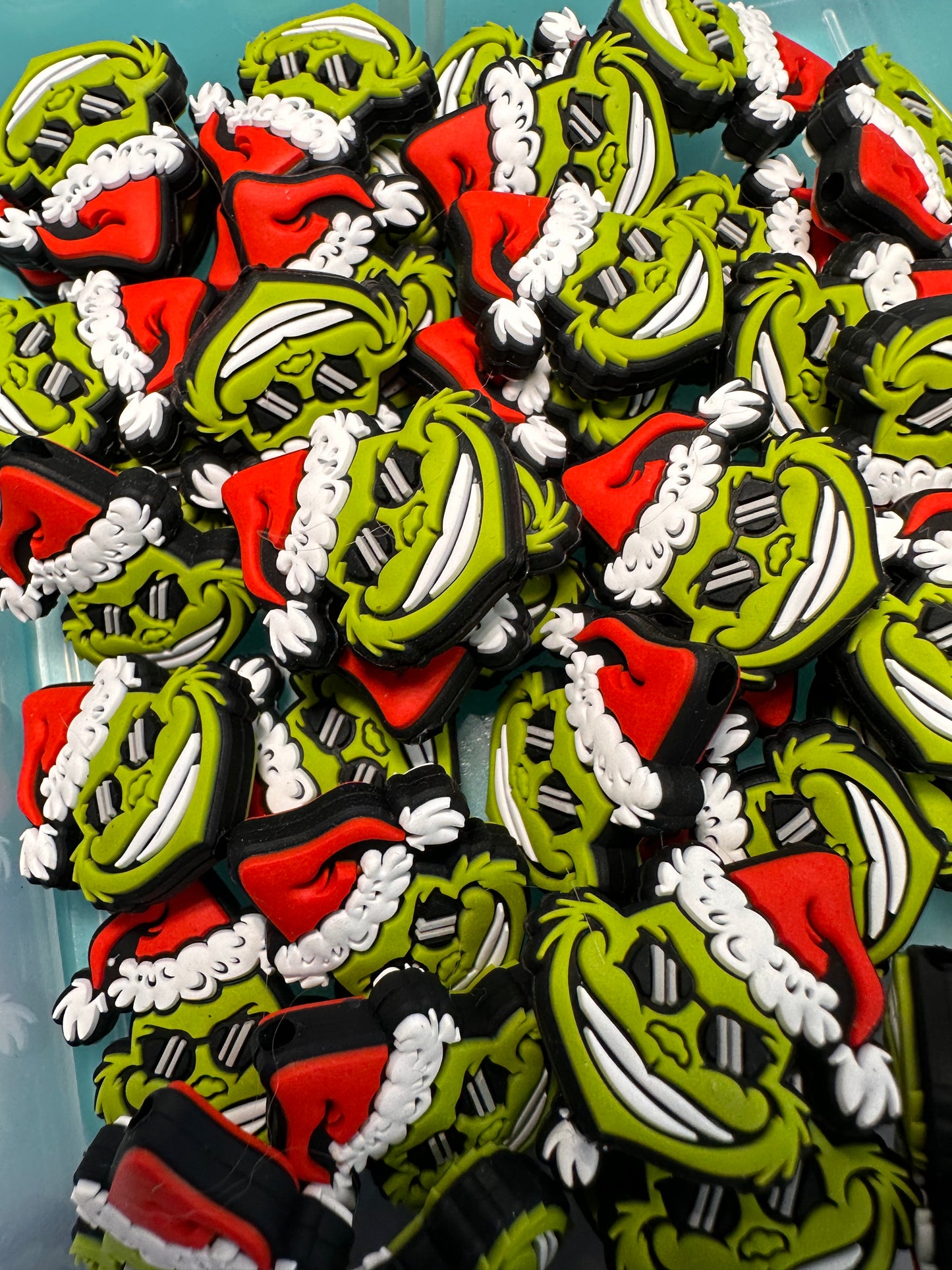 Christmas/ Focal Bead/ beadable pen/ Silicone bead/ keychain bead/green guy/santa hat/ sunglasses #2
