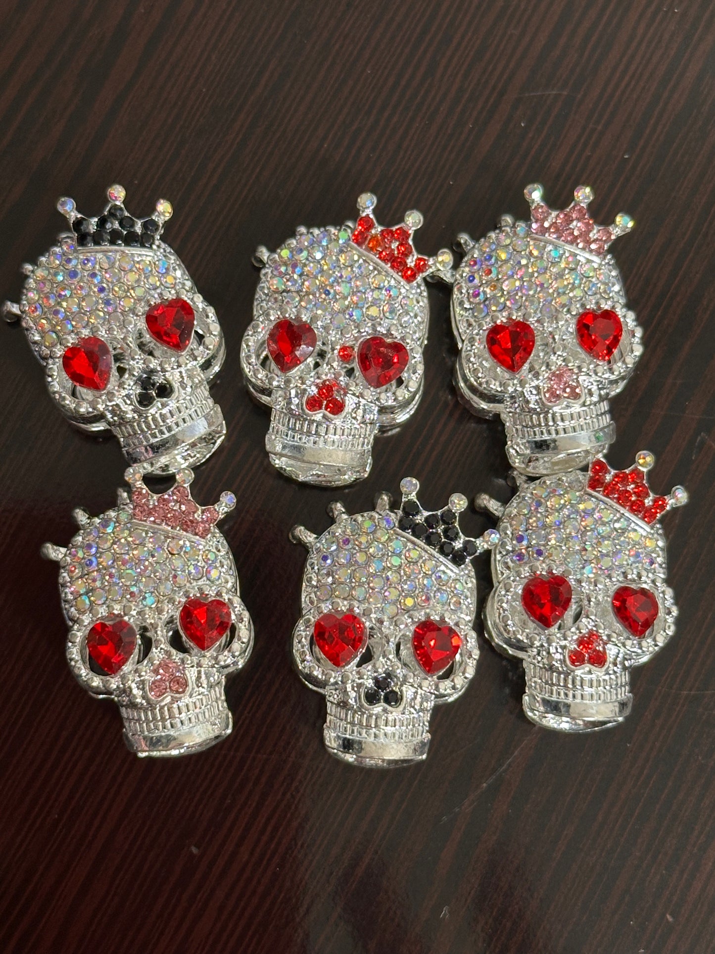 Fancy silver alloy handmade skull with crown rhinestone beads/fancy Beads/ beadable pen/ keychain bead/ /29mm x 19mm