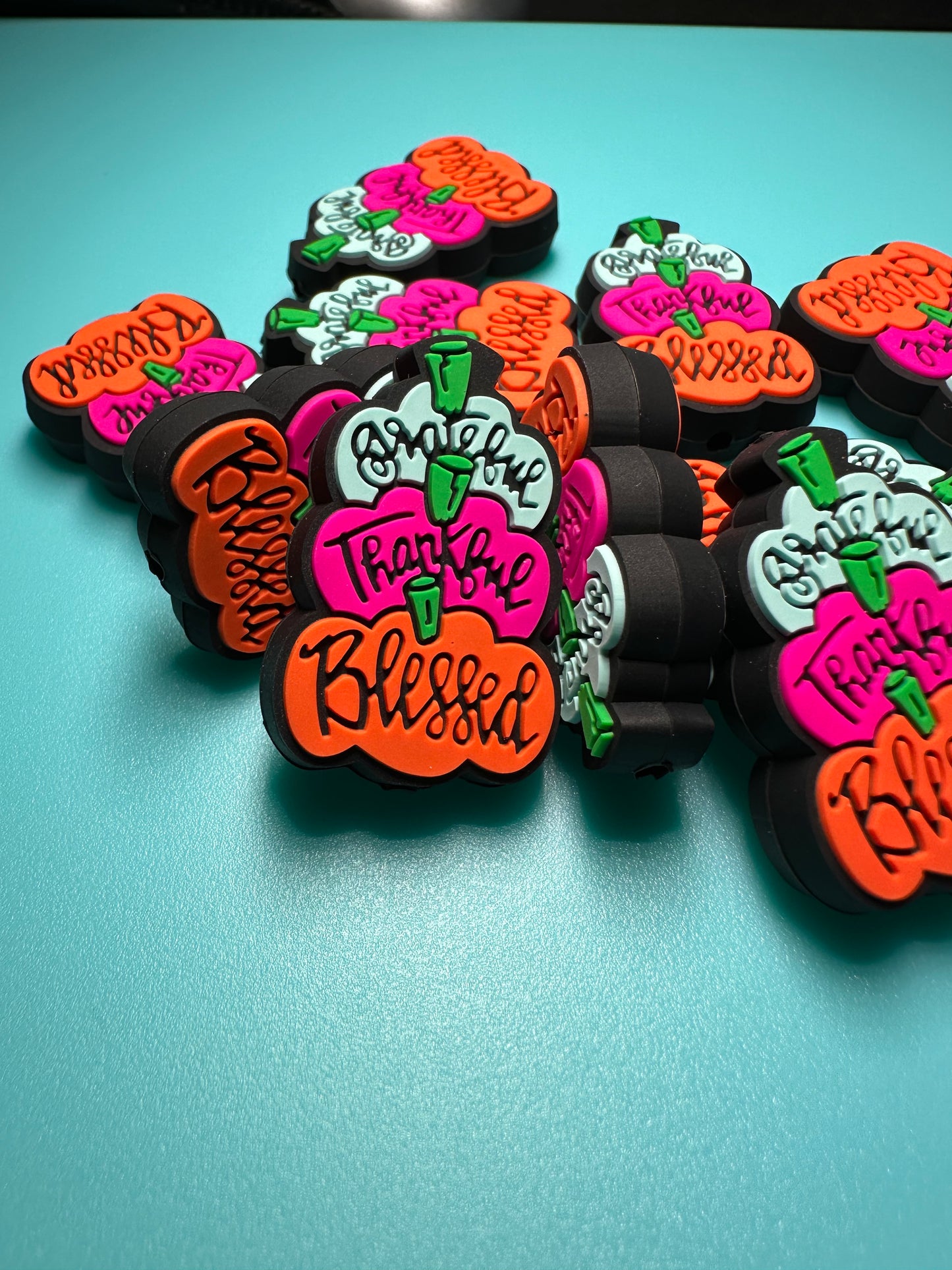 Blessed fall triple pumpkin /Focal Bead/ beadable pen/ Silicone bead/ keychain beads/ Halloween