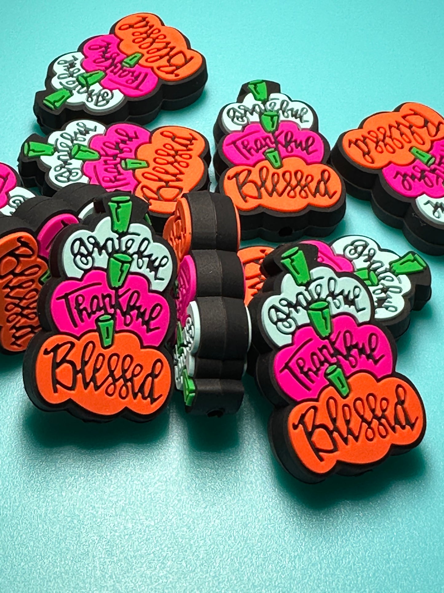 Blessed fall triple pumpkin /Focal Bead/ beadable pen/ Silicone bead/ keychain beads/ Halloween