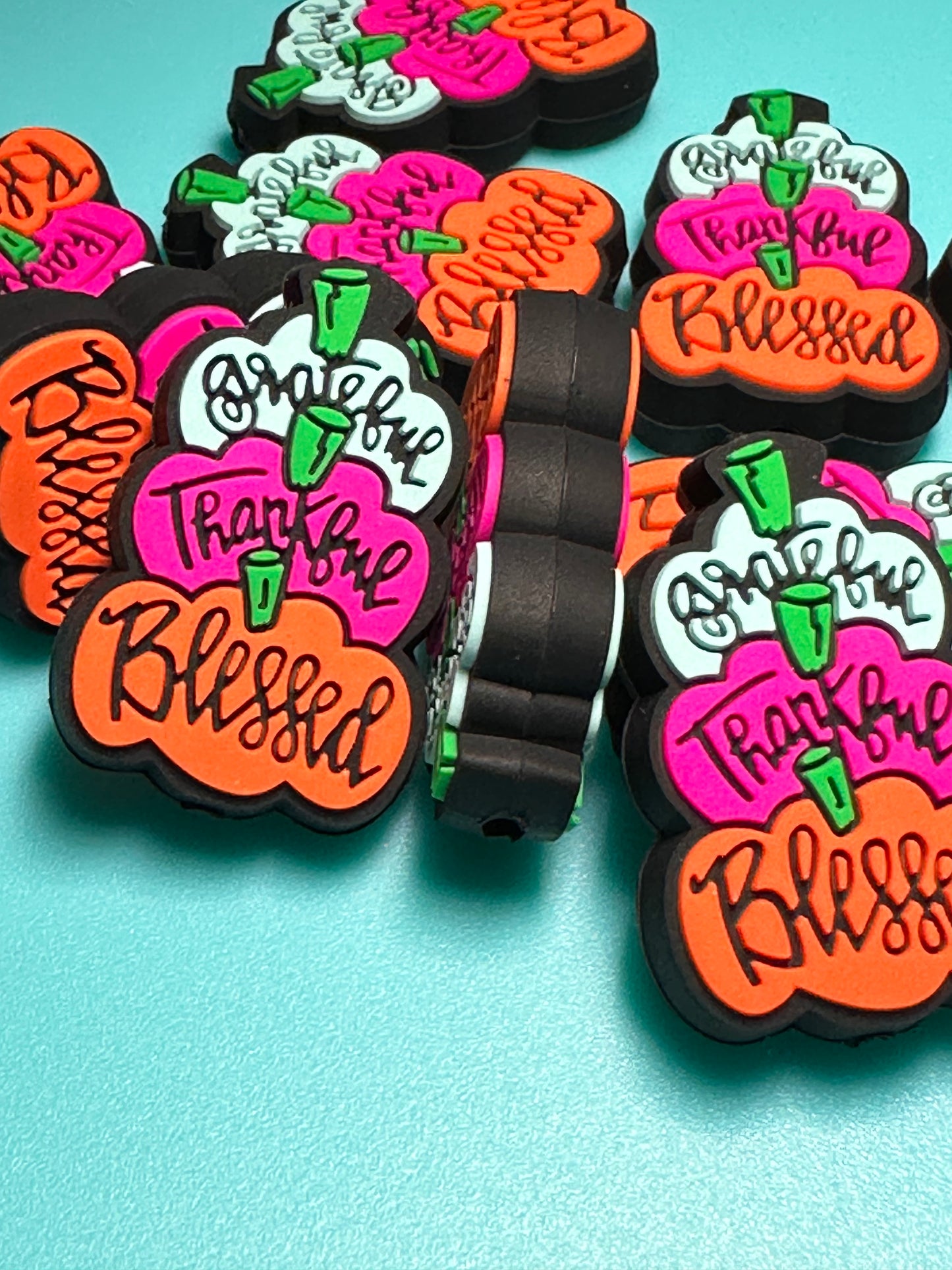Blessed fall triple pumpkin /Focal Bead/ beadable pen/ Silicone bead/ keychain beads/ Halloween