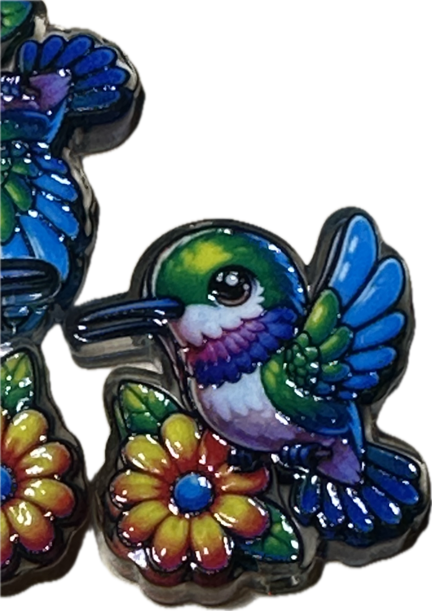 Colorful Hummingbird acrylic focal bead- set of 2/ focal bead/ pen beading / keychain bead/