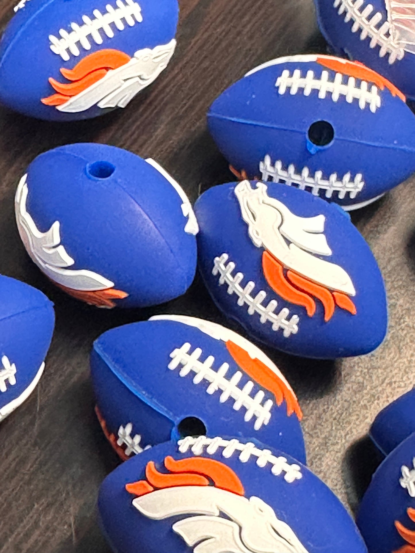 3D football shaped Denver Broncos focal bead blue bead with horse