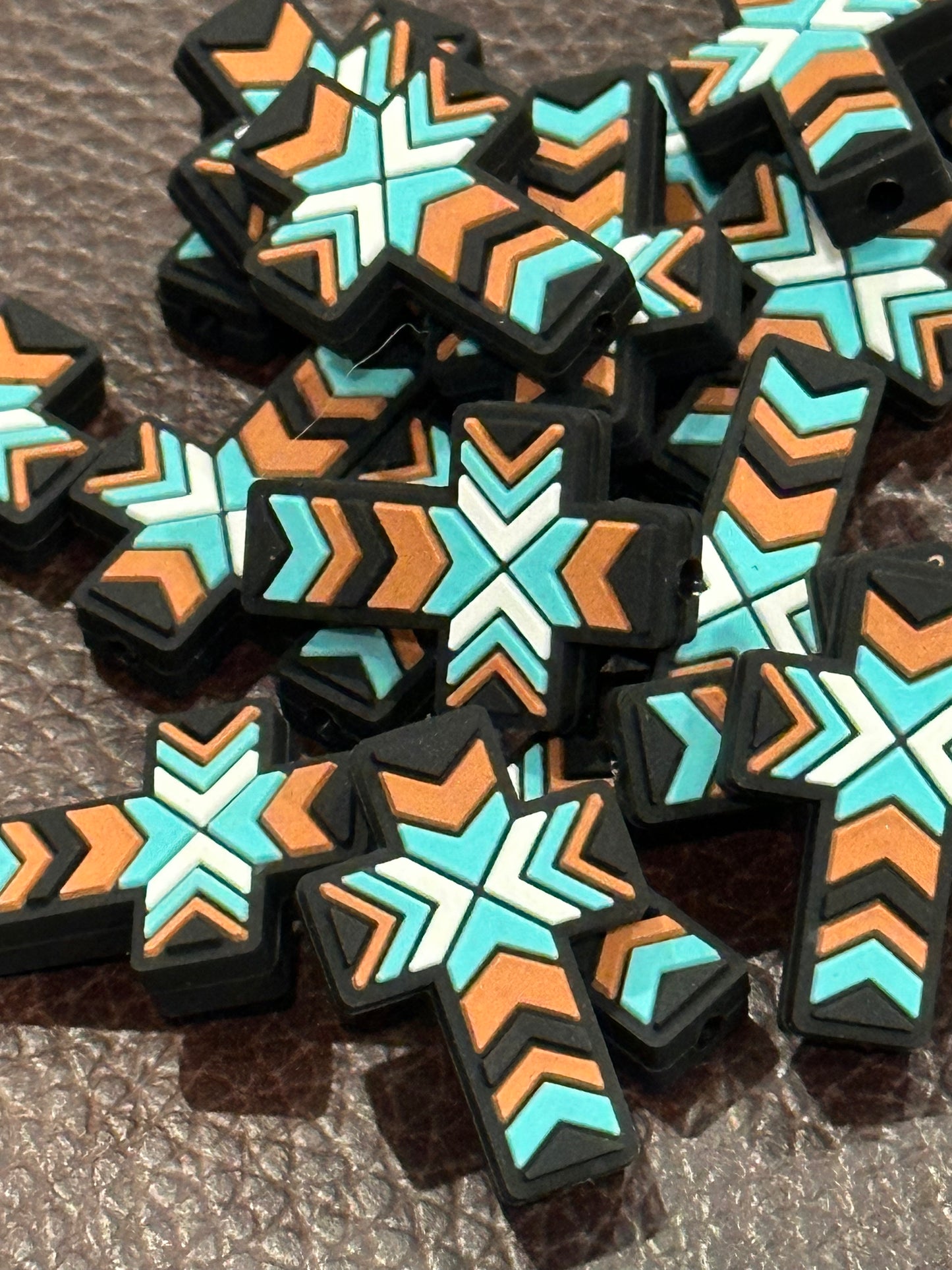 Aztec cross bead/ beadable pen/ Silicone bead/ keychain bead/ pen bead