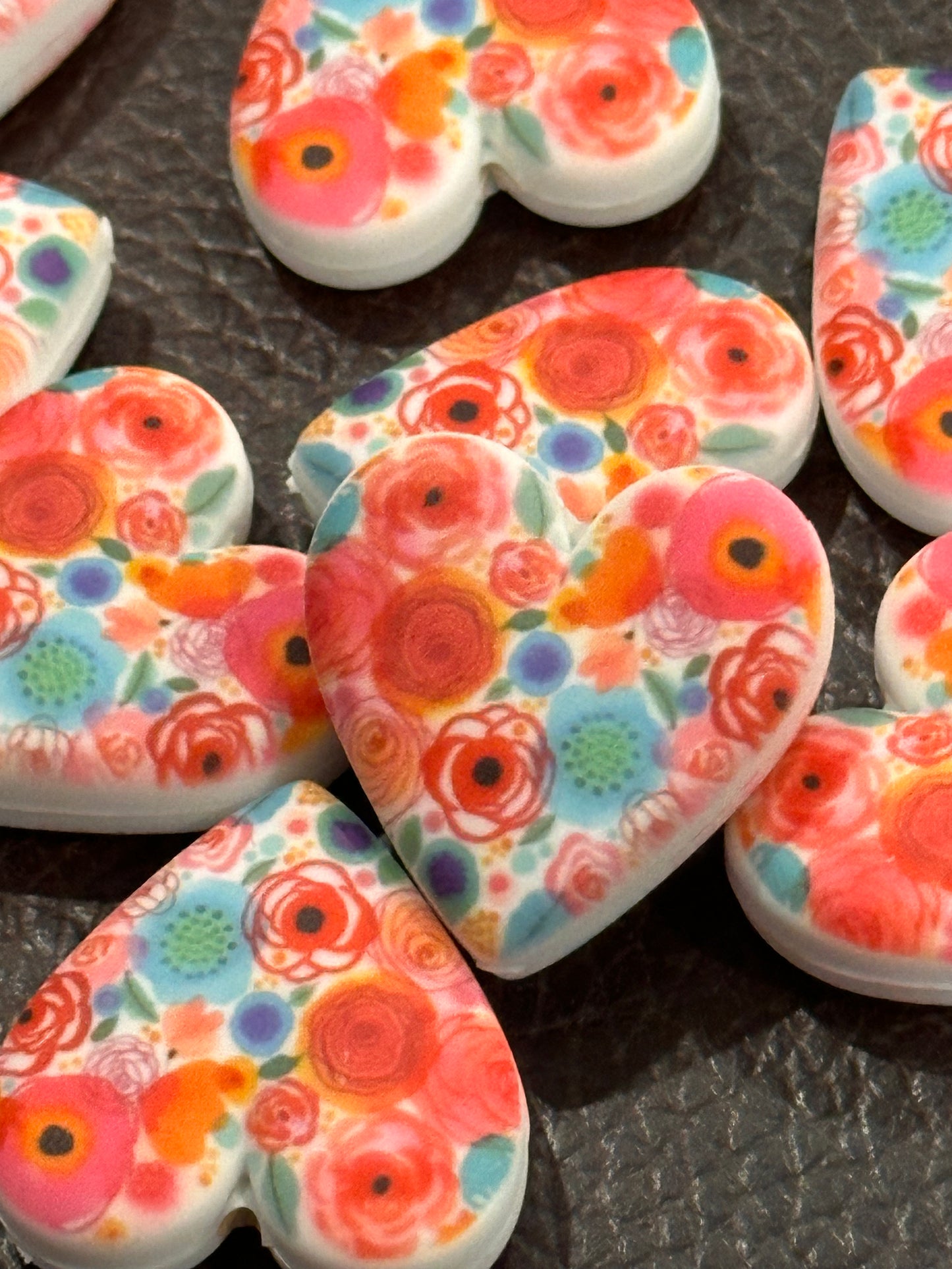 Floral Hearts Focal Bead / colorful flowers bead/ Abstracts
