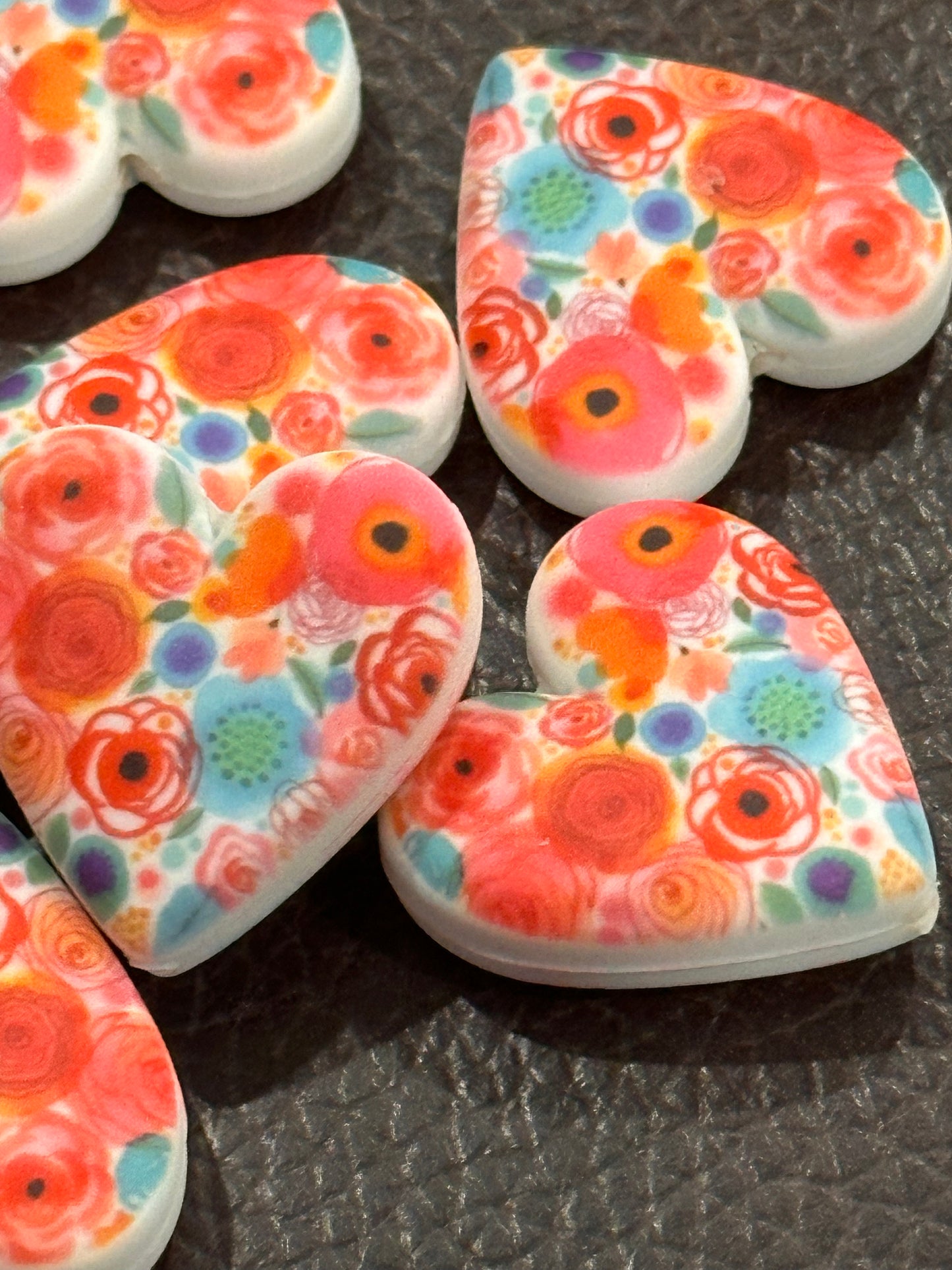 Floral Hearts Focal Bead / colorful flowers bead/ Abstracts