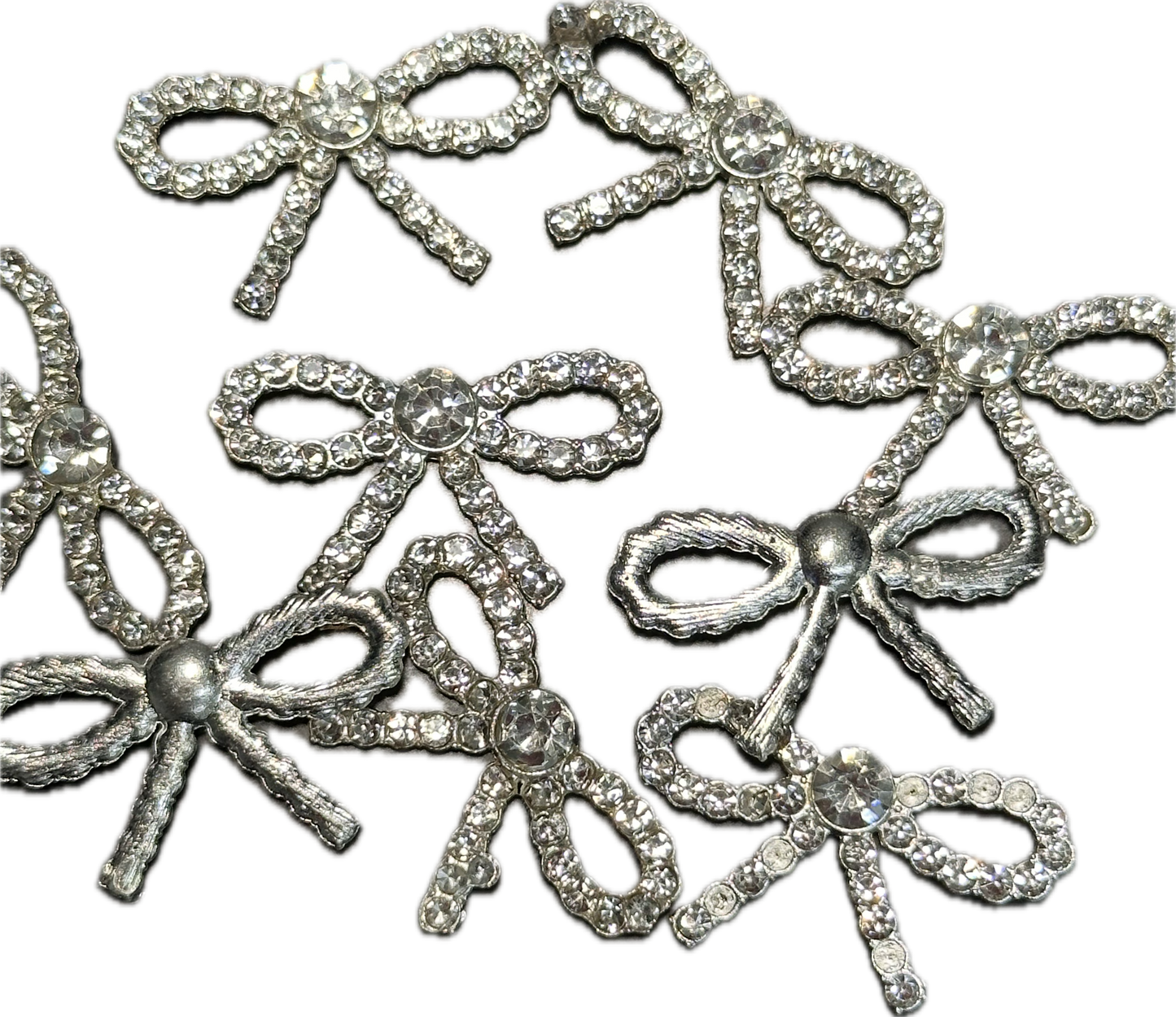 Flatback Rhinestone Bow Charms – Must Be Glued On, Sparkly Silver Embellishments