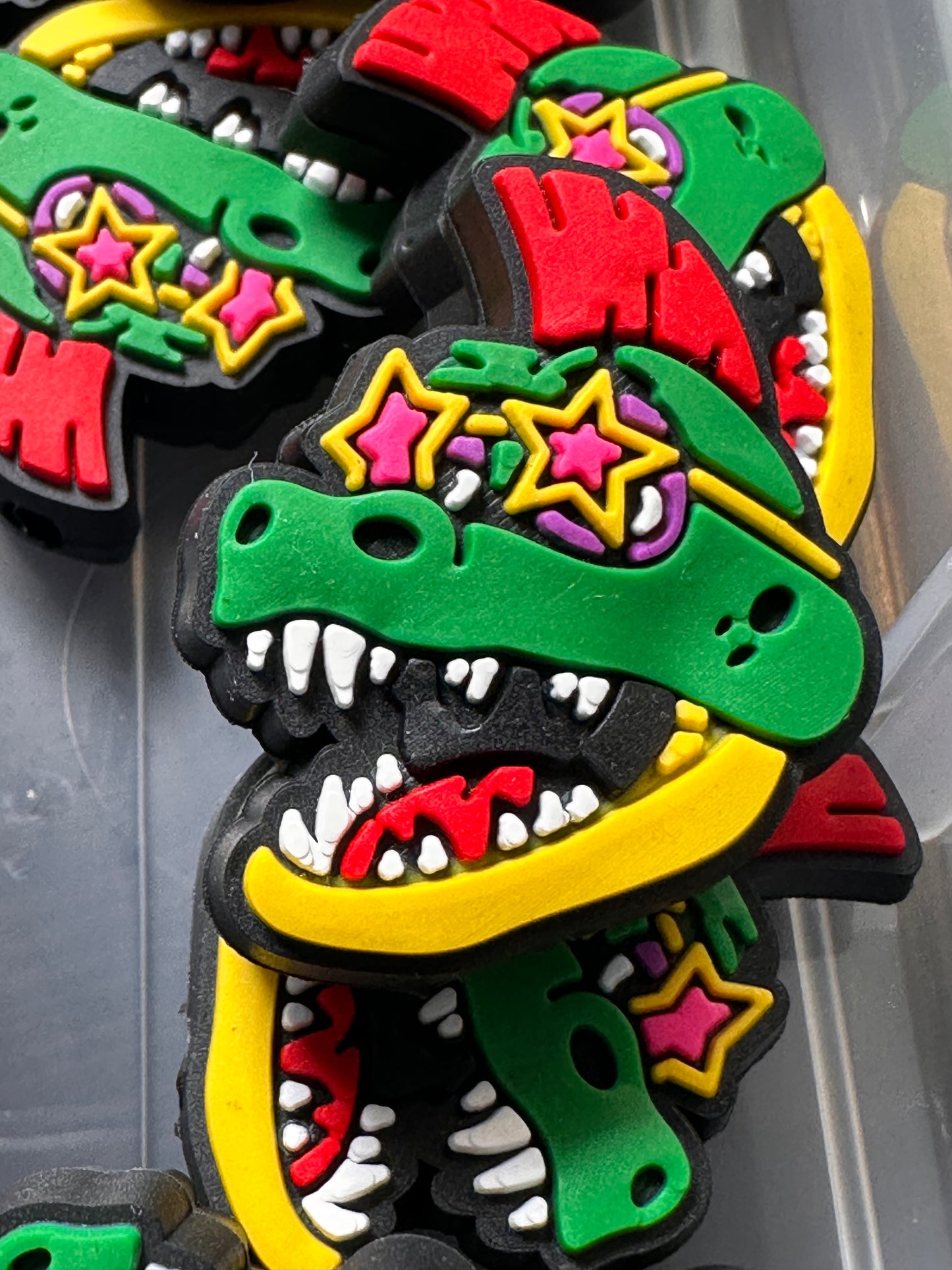 FBAF Green dinosaur with red Mohawk Focal Bead/ beadable pen/ Silicone bead/ keychain bead/DIY/ Dinosaur/