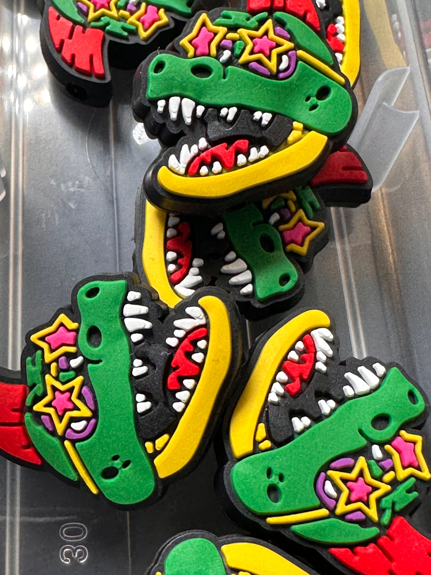 FBAF Green dinosaur with red Mohawk Focal Bead/ beadable pen/ Silicone bead/ keychain bead/DIY/ Dinosaur/