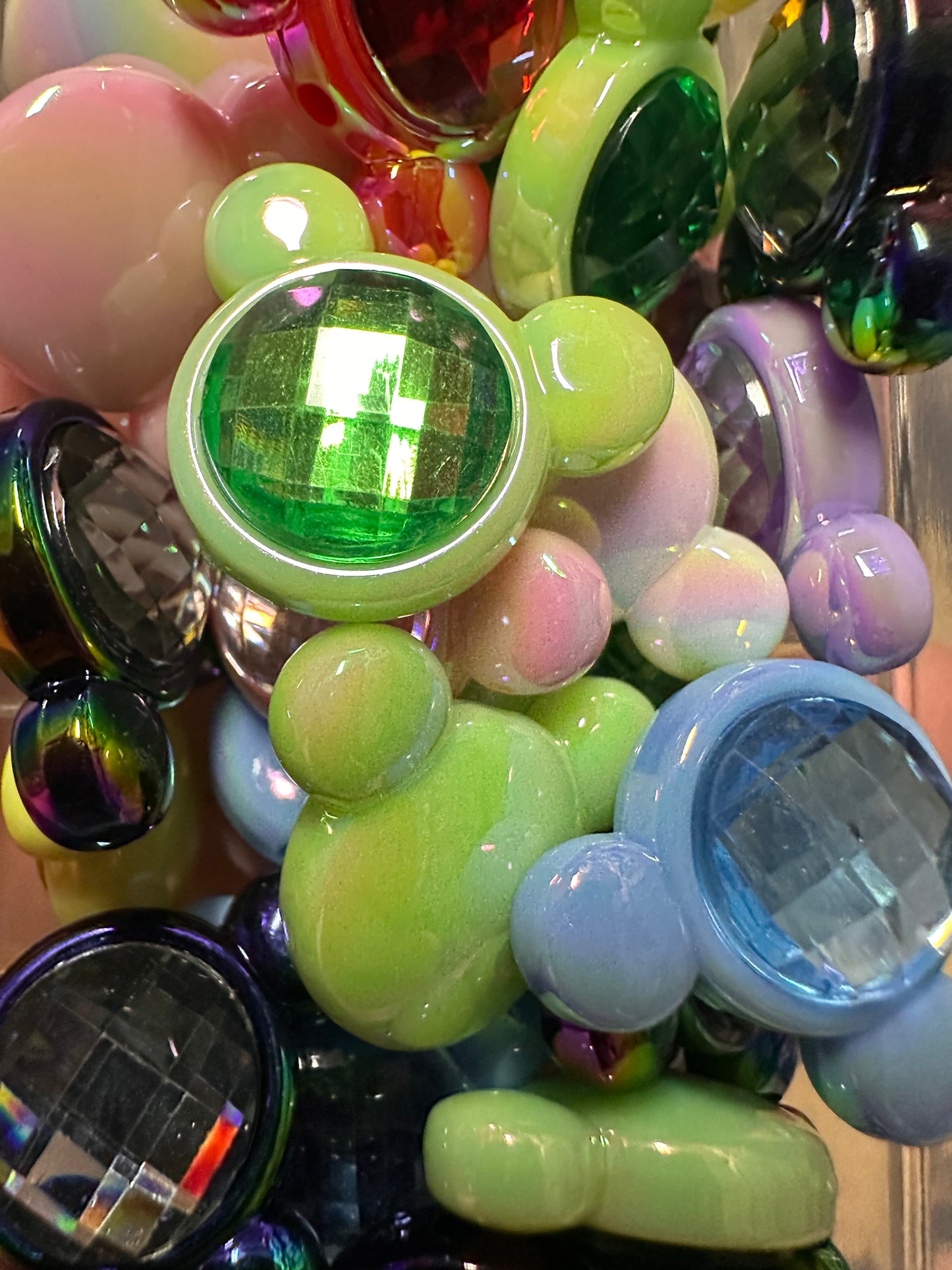 Colorful acrylic ear shaped with rhinestone in middle /Ten (10) beads included/ beadable pen/ keychain bead/ cube bead/