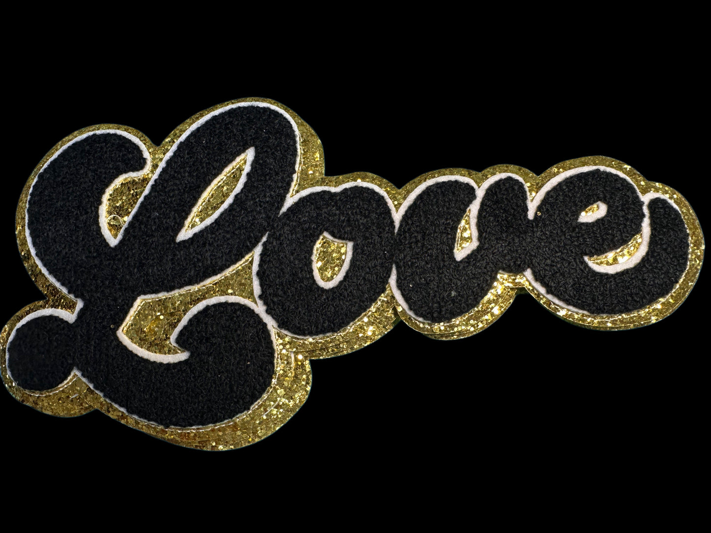 BLACK AND GOLD PATCH LARGE APPROX. 5X9.5 -RED CHENILLE AND GOLD GLITTER