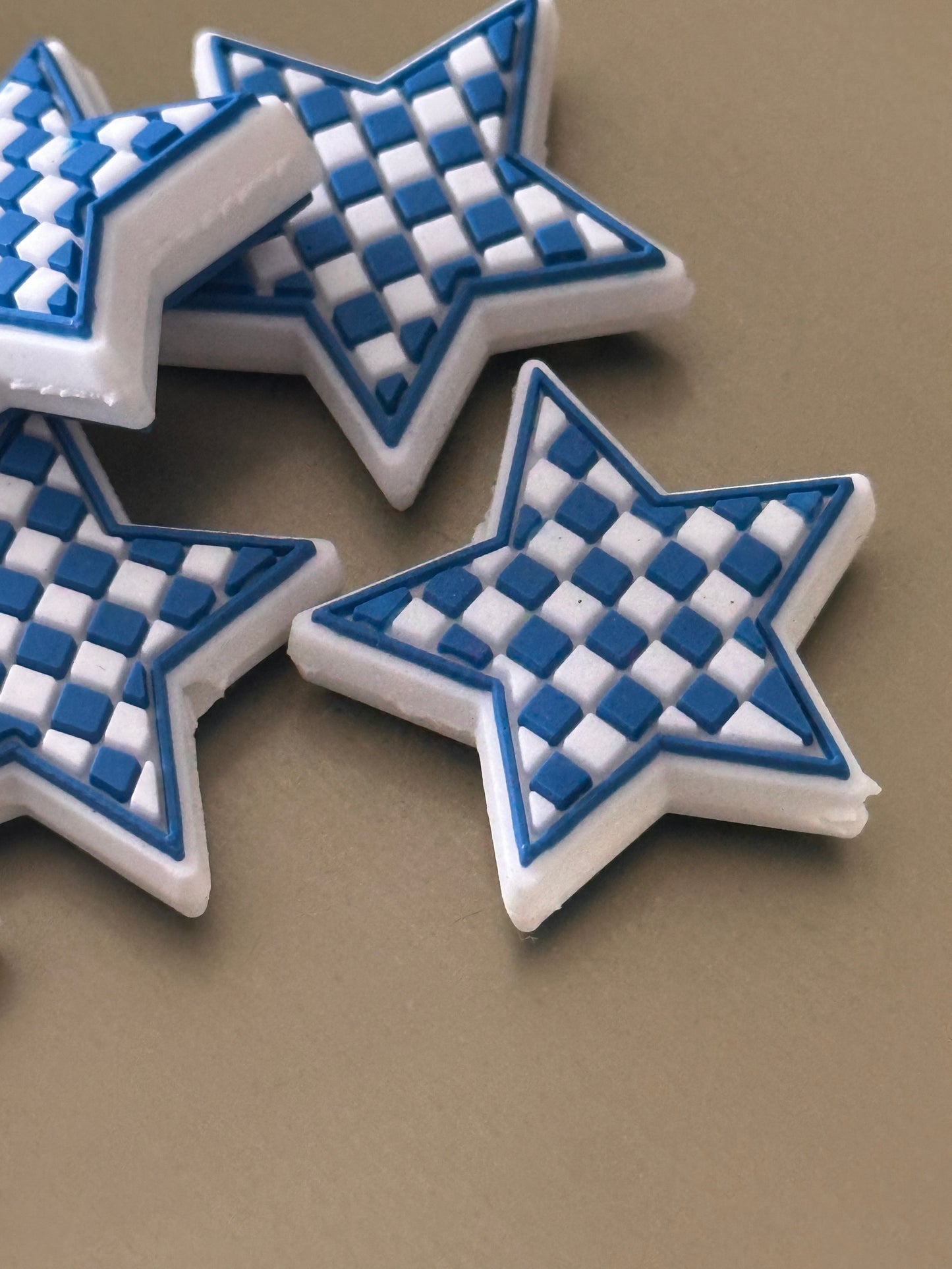 Checkered blue star Focal Bead