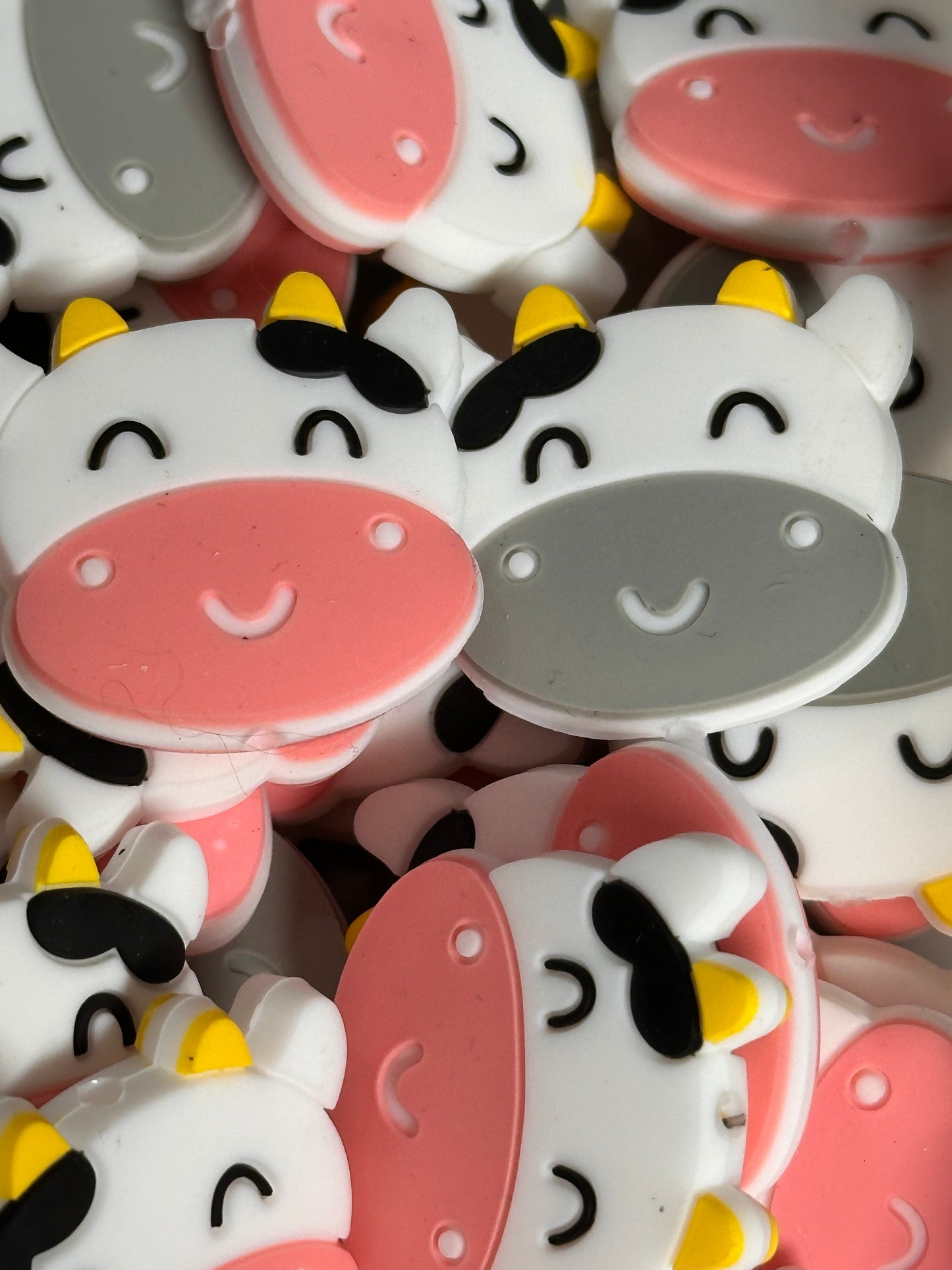 Black and white cows / Focal Bead/ beadable pen/ Silicone bead/ keychain bead/ animal/ farm/ pink nose and grey nose