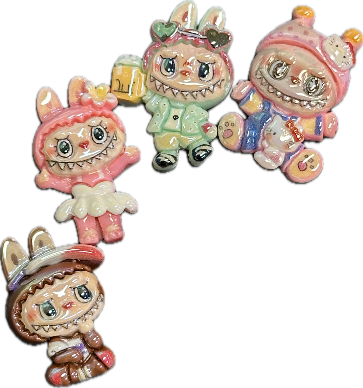 Labubu monster acrylic beads/ Ten (10) beads included assorted styles / flat backed beads/ will fit pen beading beads / keychain beads/ DIY/approx. 22mm x 25mm