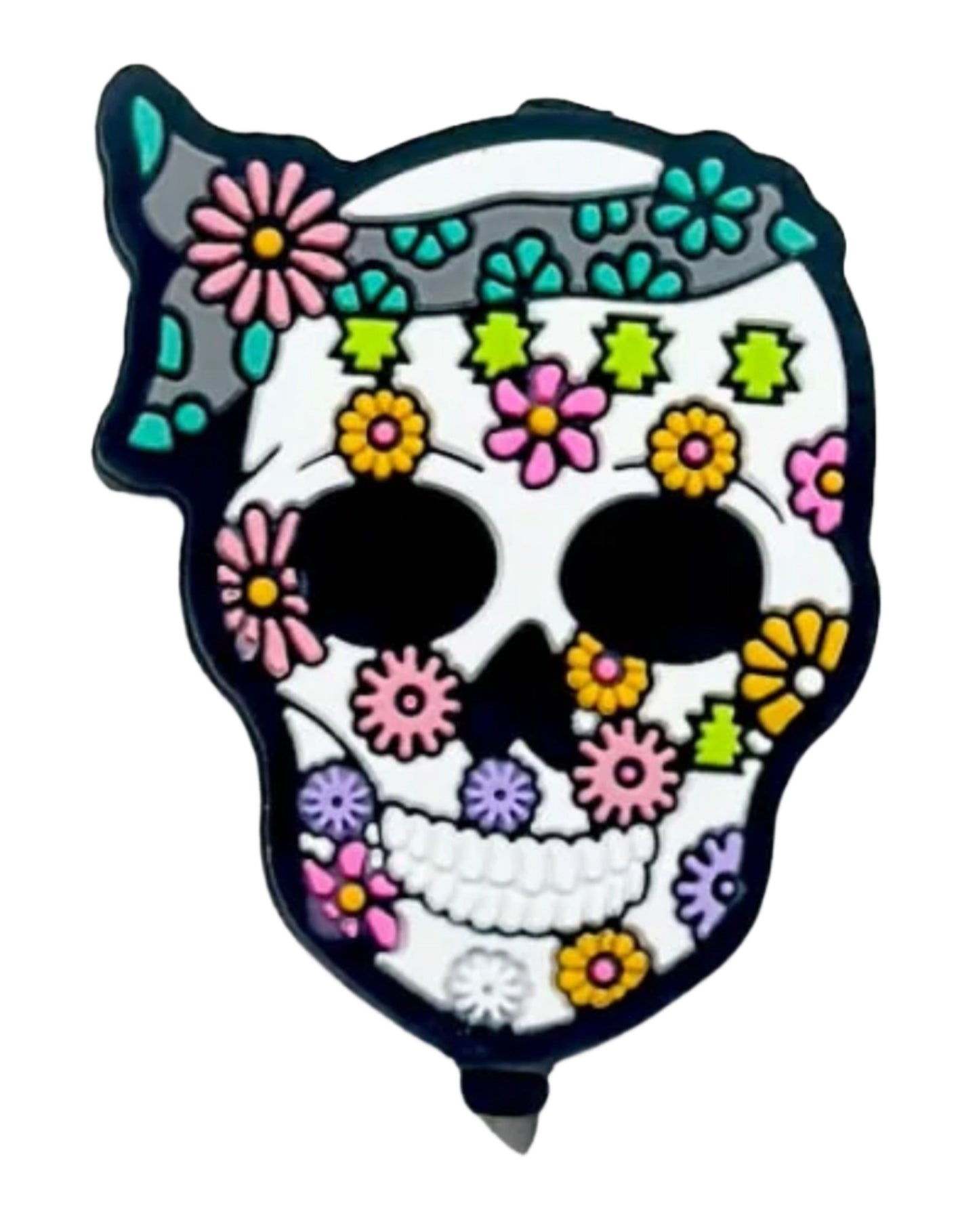Bright Flowery with headband skull Focal Bead/ beadable pen/ Silicone bead/ keychain/Halloween skull