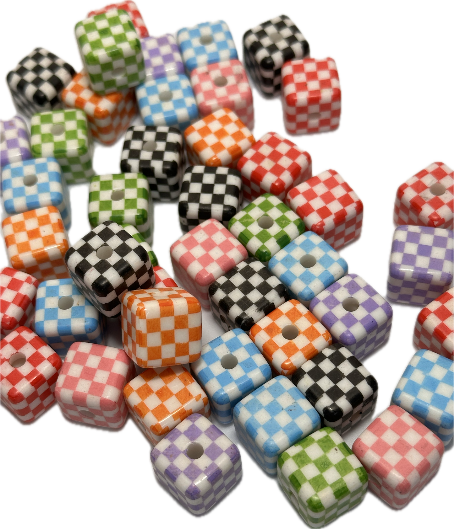 Ten (10) beads checkered squares/ cube shaped beads/ pen beading beads / keychain beads/ DIY/ 16mm