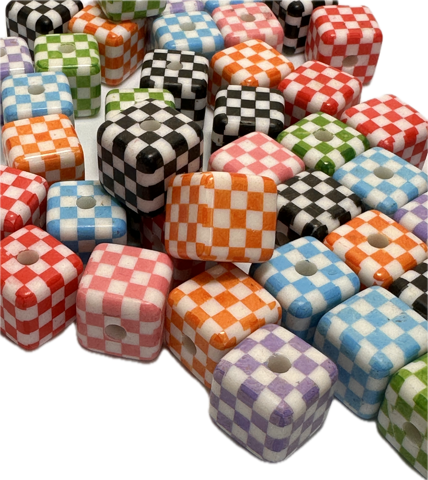 Ten (10) beads checkered squares/ cube shaped beads/ pen beading beads / keychain beads/ DIY/ 16mm