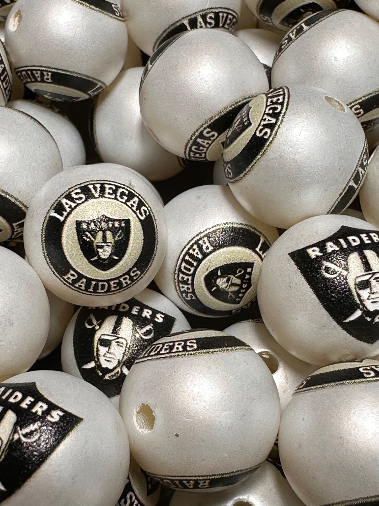 Acrylic Las Vegas Raiders football on satin white beads/ sports team bead/ beadable pen/ keychain bead/16 mm/10 beads included/ 2 designs