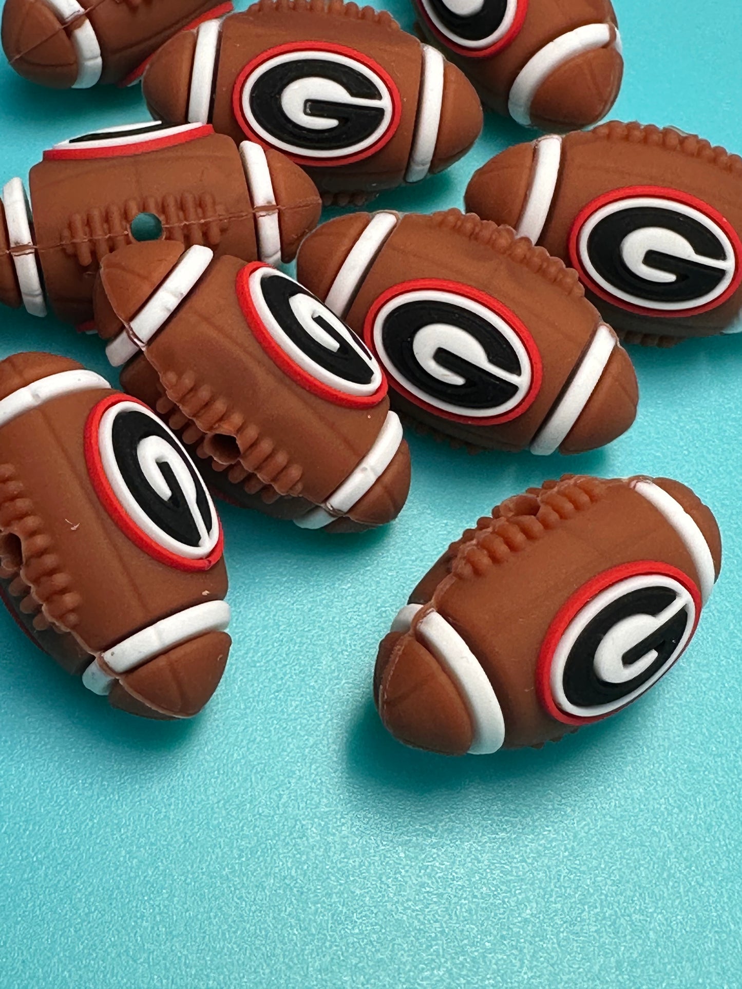 3D football shaped Georgia Bulldogs focal bead