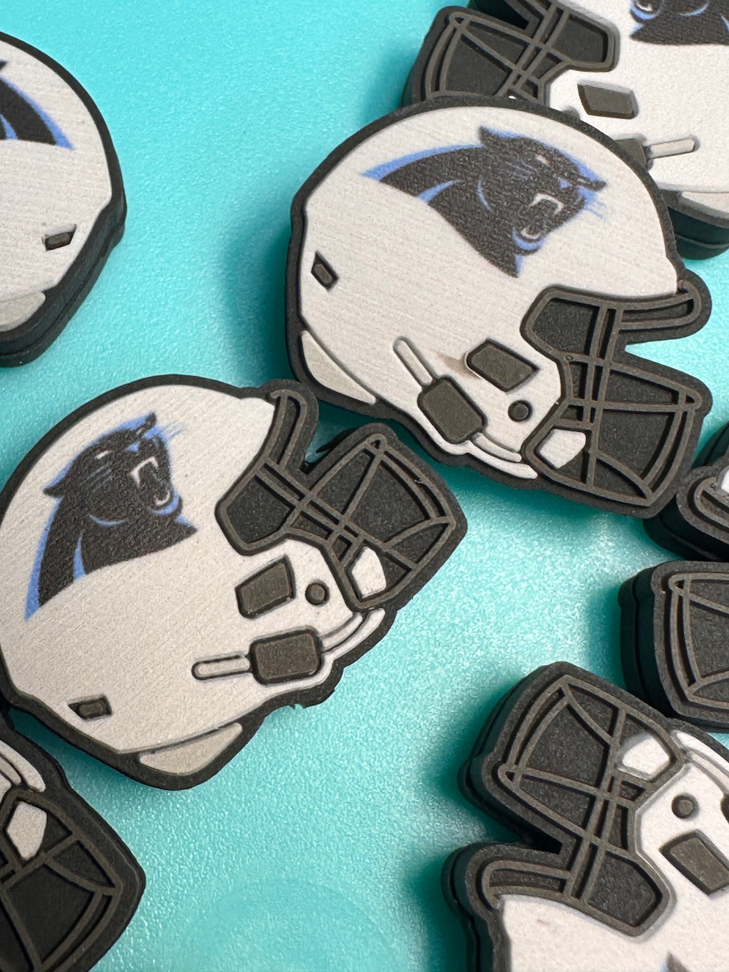 Carolina Panthers helmet shaped focal bead / football /