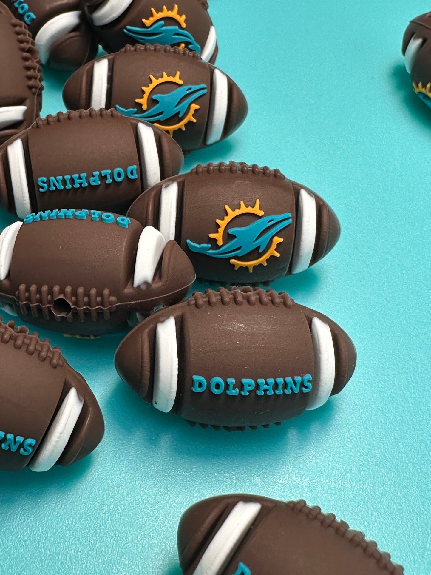 3D football shaped Miami Dolphins focal bead