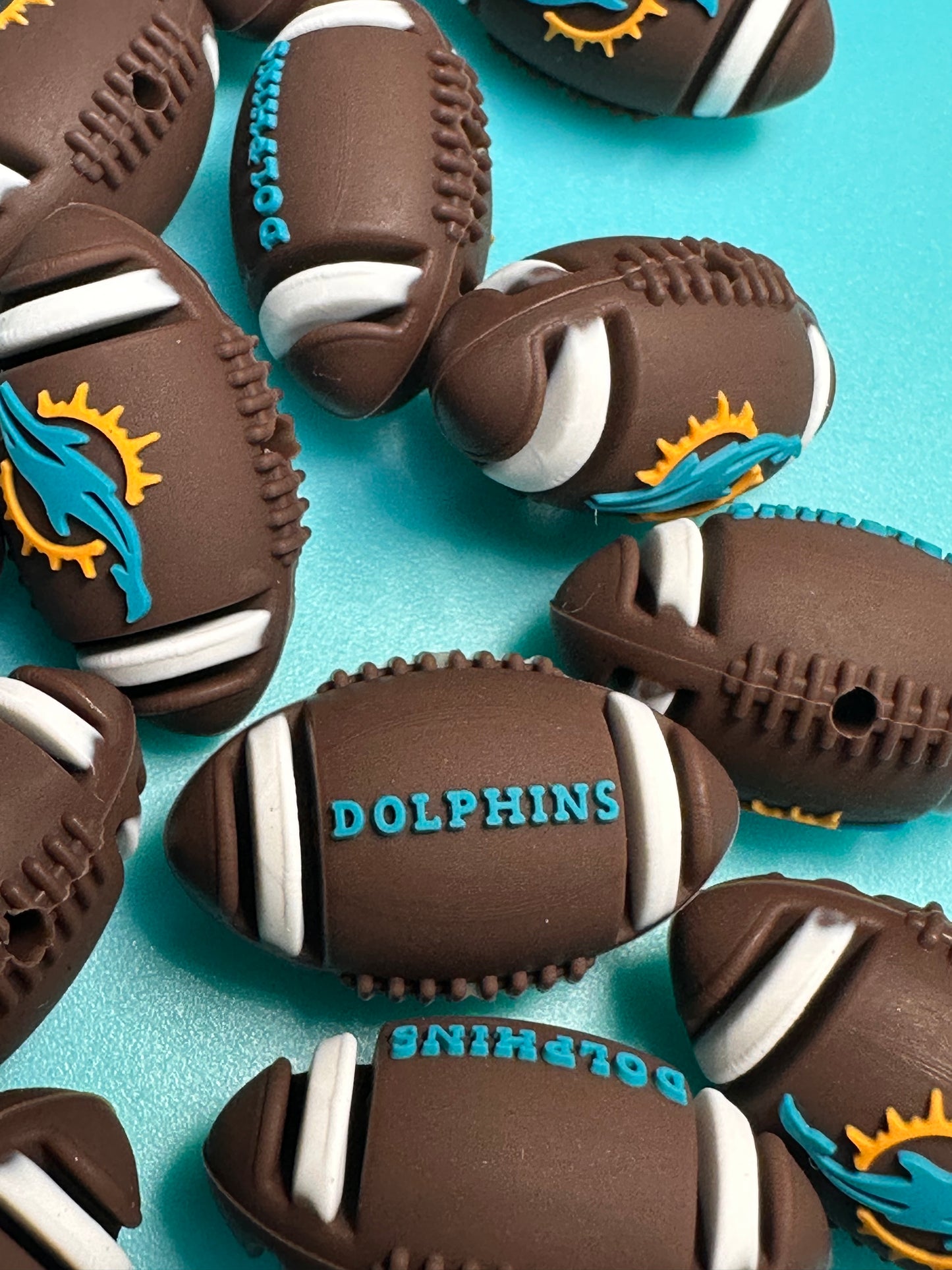 3D football shaped Miami Dolphins focal bead