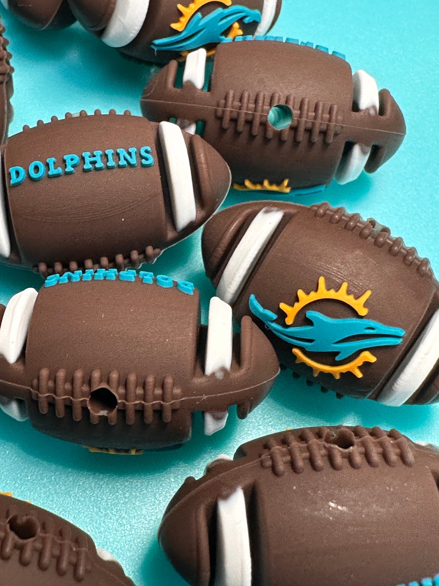 3D football shaped Miami Dolphins focal bead